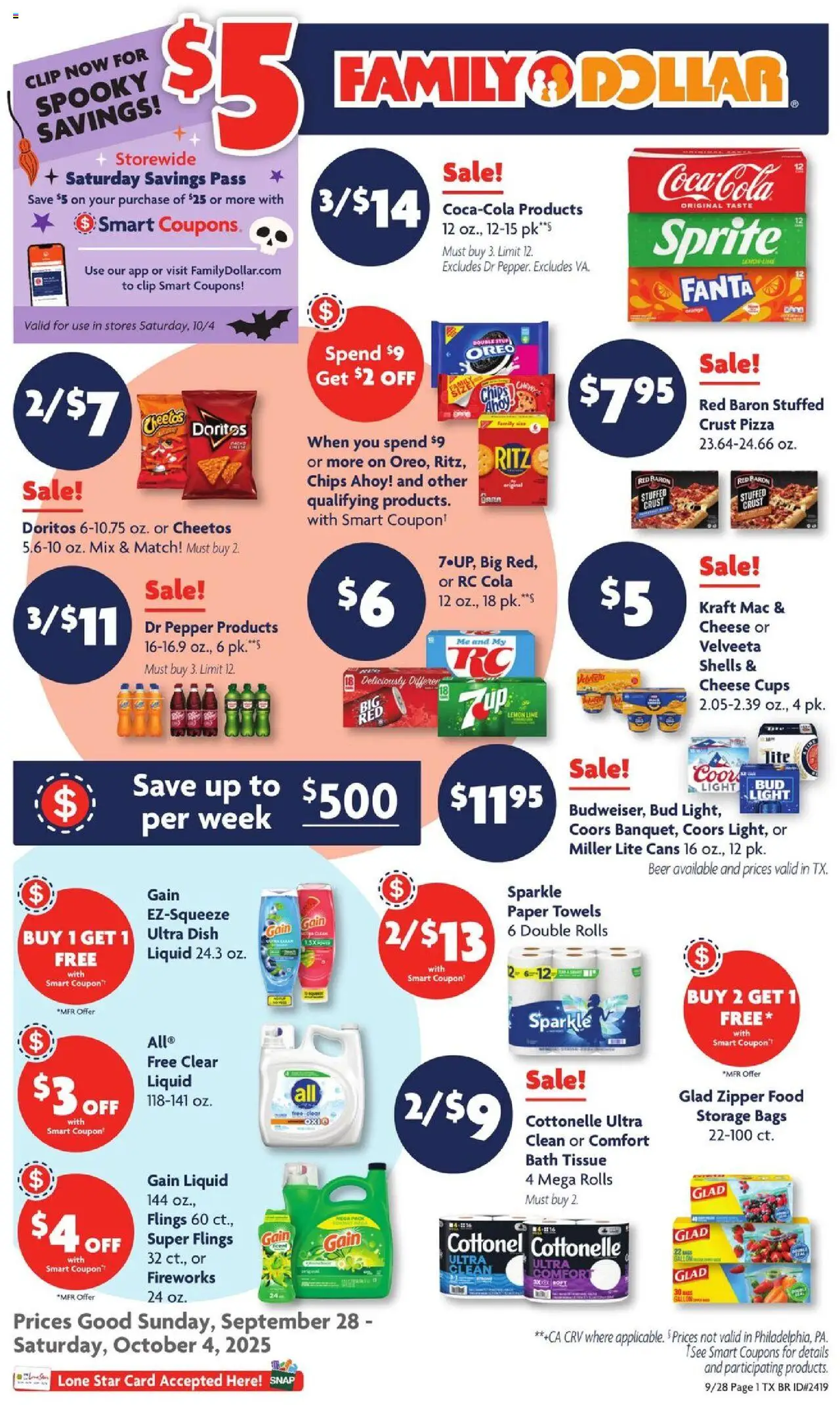 Family Dollar Weekly Ad from 09/28/2025 - Flyer - Page number 1 - Chips, Cheese, Lemon, Oreo, Pepper, Lime, Paper towels, Fanta