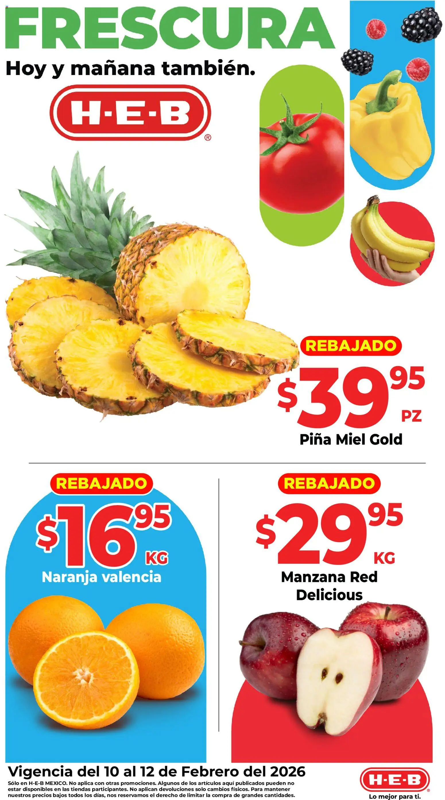 Vista previa las ofertas de la tienda H-E-B - Folleto Frescura desde el 10/02/2026 - Manzana, Piña, Miel
