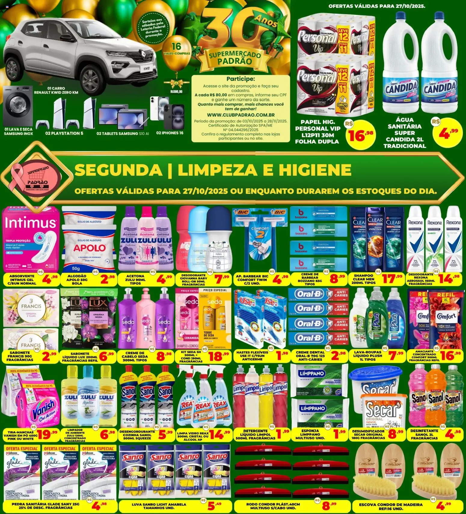 Supermercado Padrão folheto "Ofertas Higiene e Limpeza" válido a partir de 27/10/2025 - número de página 1