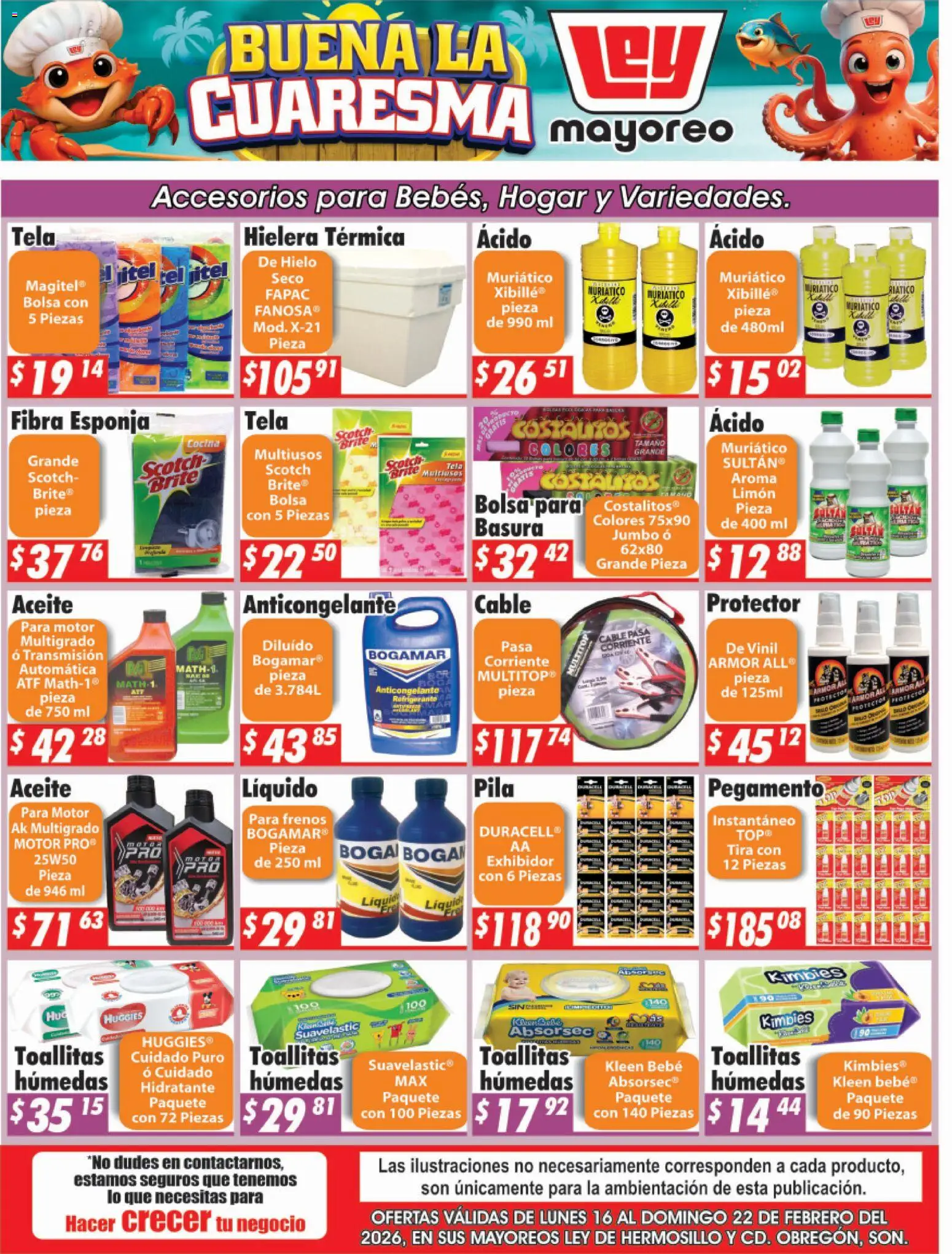 Vista previa las ofertas de la tienda Casa Ley - Folleto Hermosillo desde el 16/02/2026 - Cocina, Bolsa, Limón, Hielera, Toallitas húmedas, Aceite, Hielo, Cable
