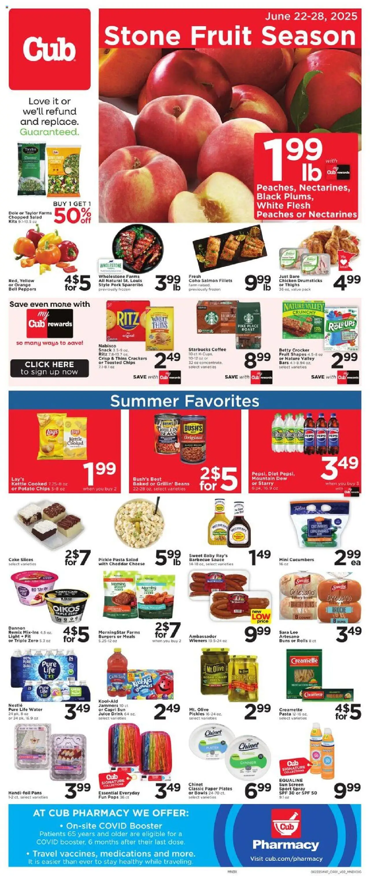 Cub Foods Weekly Ad from 06/22/2025 - Flyer - Page number 1 - Cheese, Juice, Cucumbers, Kettle, Peppers, Crackers, Chicken, Nectarines