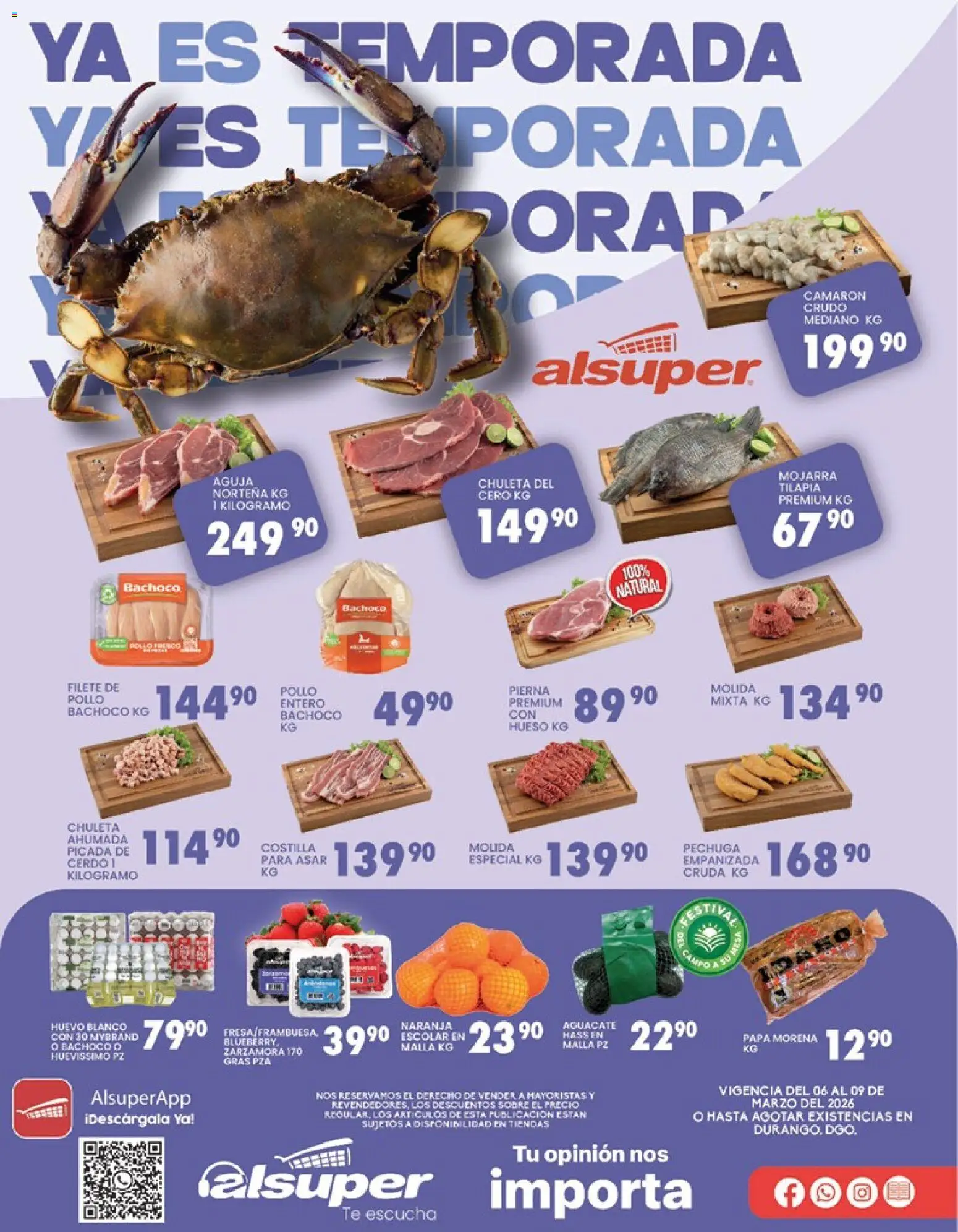 Vista previa las ofertas de la tienda Alsuper - Alsuper folleto Durango desde el 06/03/2026 - Aguacate, Cerdo, Tilapia, Sobre, Chuleta ahumada, Chuleta, Steak, Malla