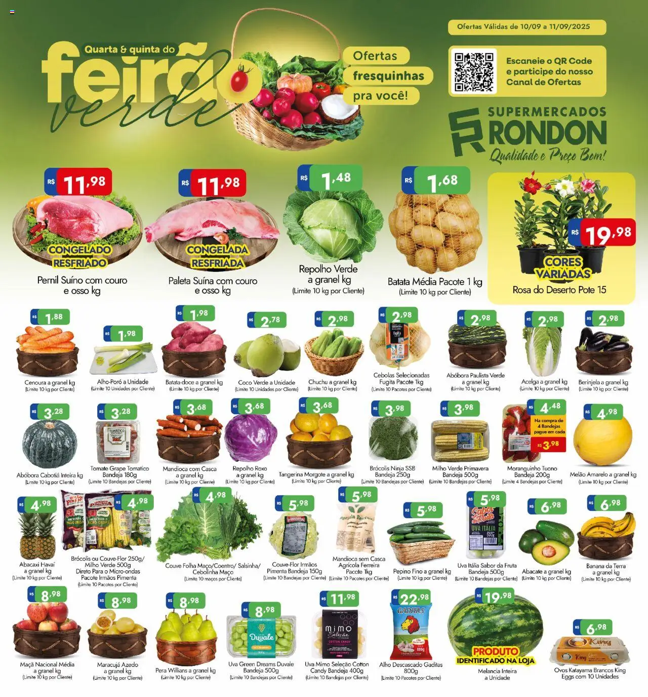 Supermercados Rondon folheto "Ofertas da semana" válido a partir de 10/09/2025 - número de página 1 - Melancia, Ovos, Pera, Abacate, Couve, Pimenta, Pernil, Milho verde