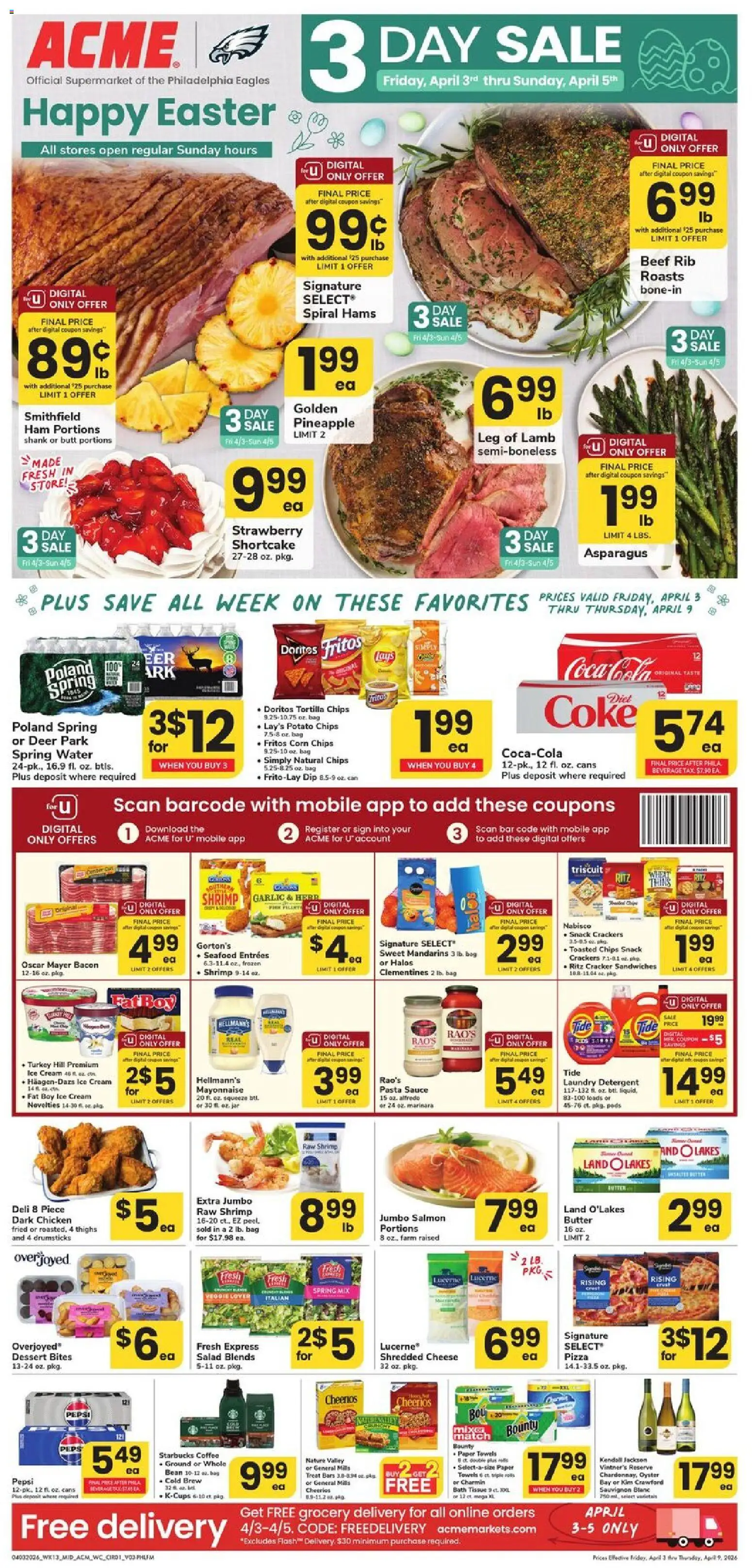 Ad Preview of Acme Acme Weekly Ad from 04/03/2026 - Turkey, Ice, Chips, Salmon, Pineapple, Ham, Mandarins, Tortilla chips