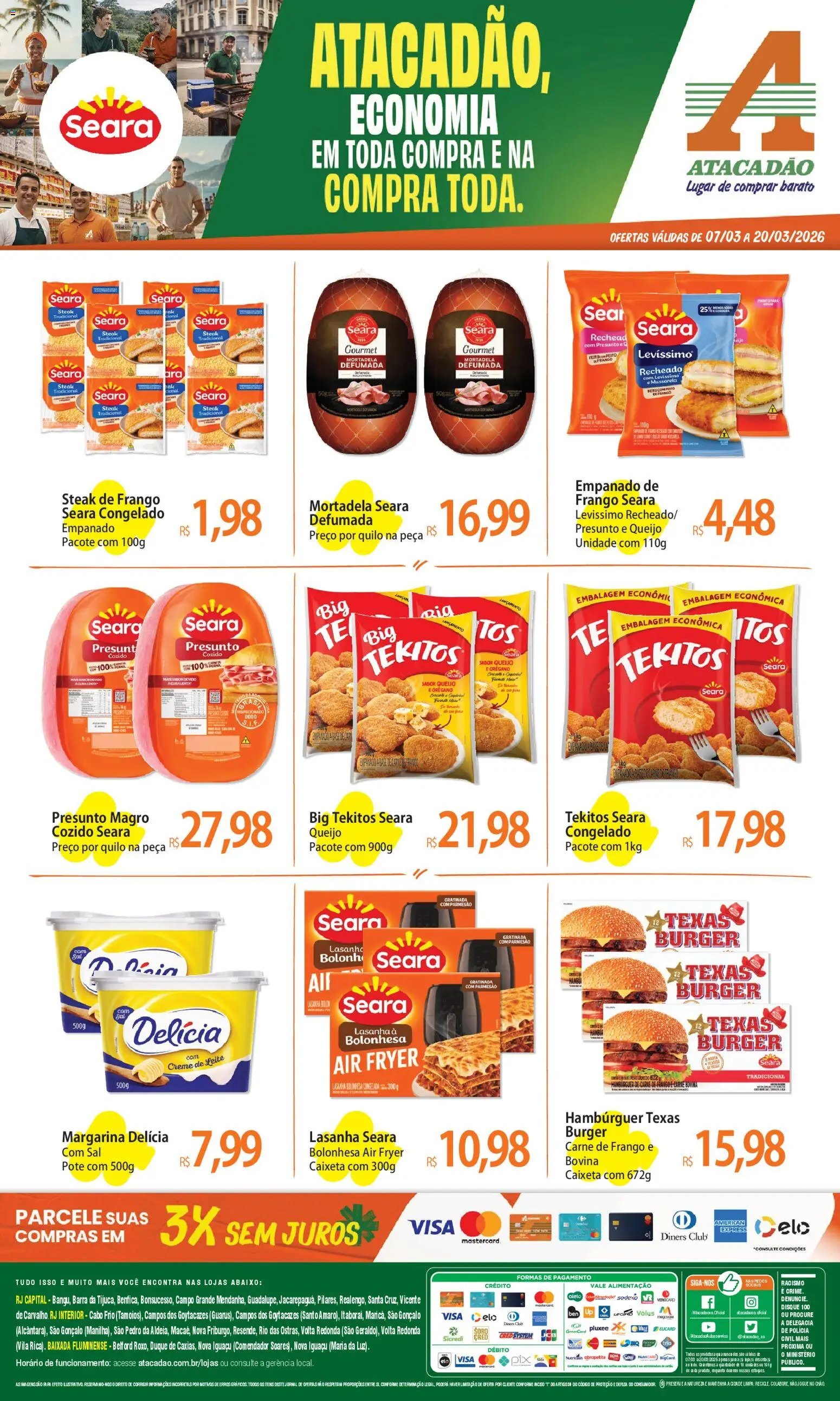 Pré-Visualização do folheto "Atacadão ofertas - RJ" da loja Atacadão válido a partir de 07/03/2026 - Air fryer, Mortadela, Presunto, Margarina, Carne bovina, Steak, Cabo, Orégano