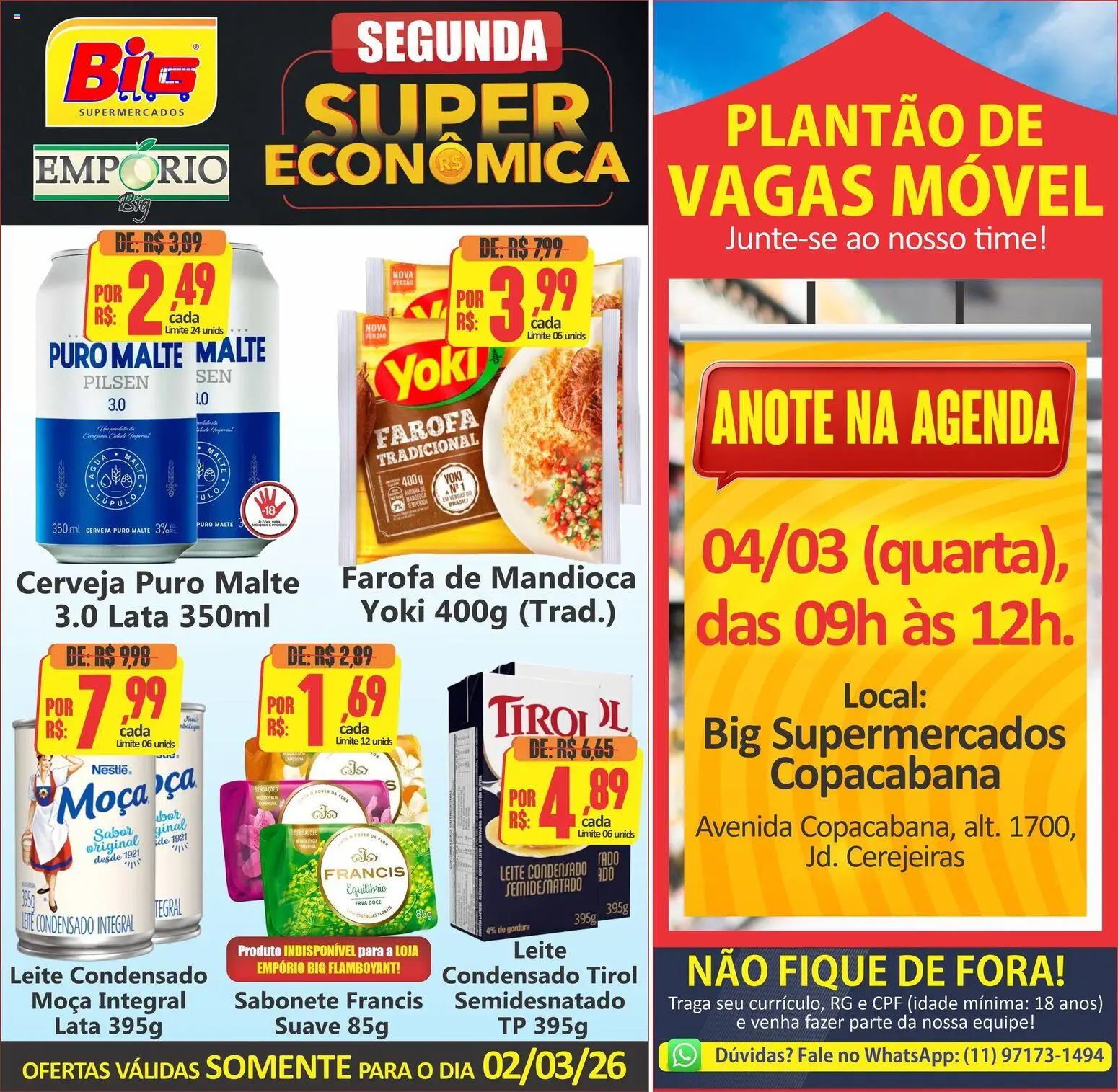 Pré-Visualização do folheto "Big Supermercados ofertas do Dia" da loja Big Supermercados válido a partir de 02/03/2026