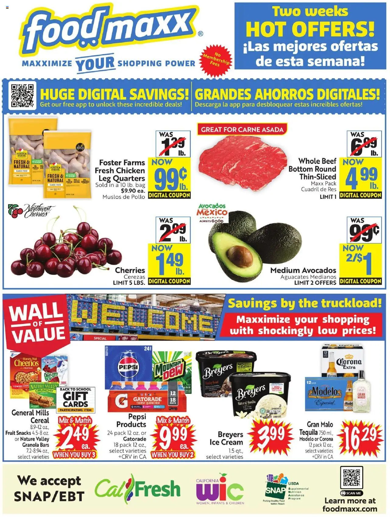 FoodMaxx Weekly Ad - NV from 07/30/2025 - Flyer - Page number 1 - Fruit, Cherries, Cereal, Pepsi, Bag, Cream, Vanilla, Caro