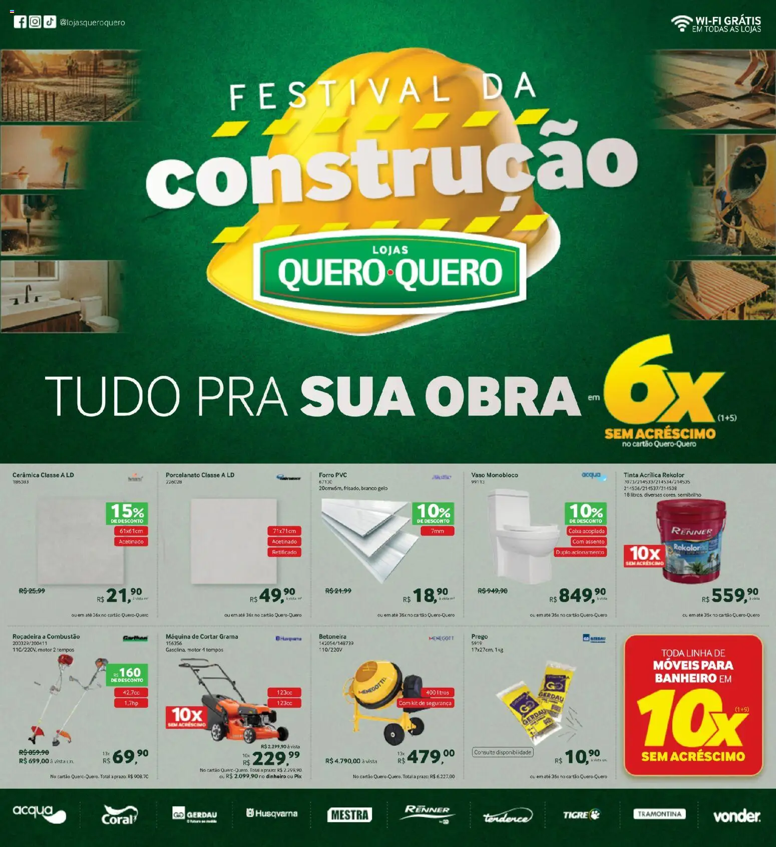 Pré-Visualização do folheto "Ofertas atuais" da loja Lojas Quero-Quero válido a partir de 10/02/2026 - Caixa, Porcelanato, Tinta, Gelo, Roçadeira, Vaso