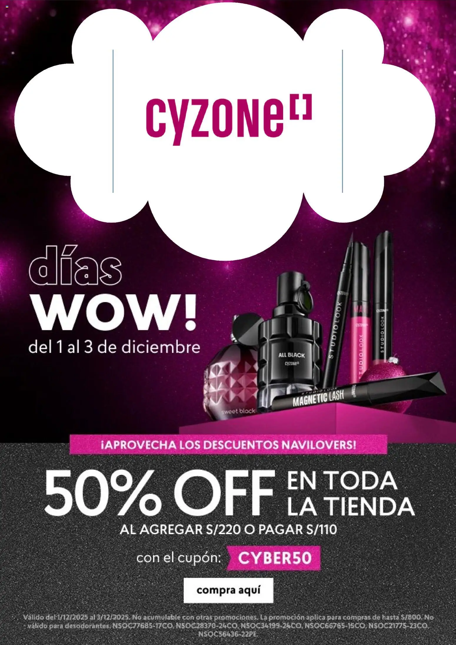 Vista previa de Días Wow de la tienda CyZone válido desde 01/12/2025
