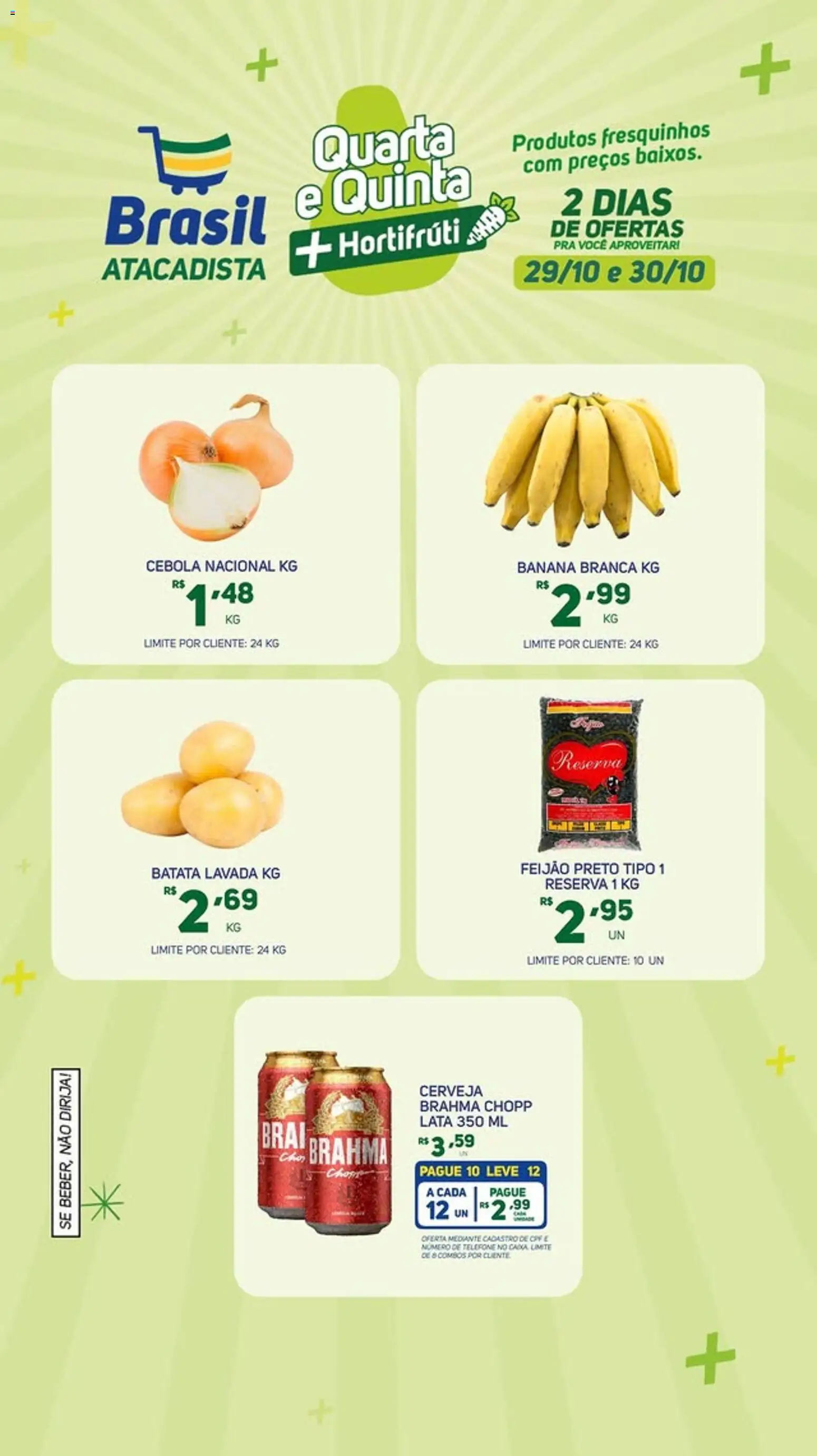 Pré-Visualização do folheto "Ofertas Hortifruti" da loja Brasil Atacadista válido a partir de 29/10/2025 - Telefone, Cerveja, Feijão, Batata, Cebola