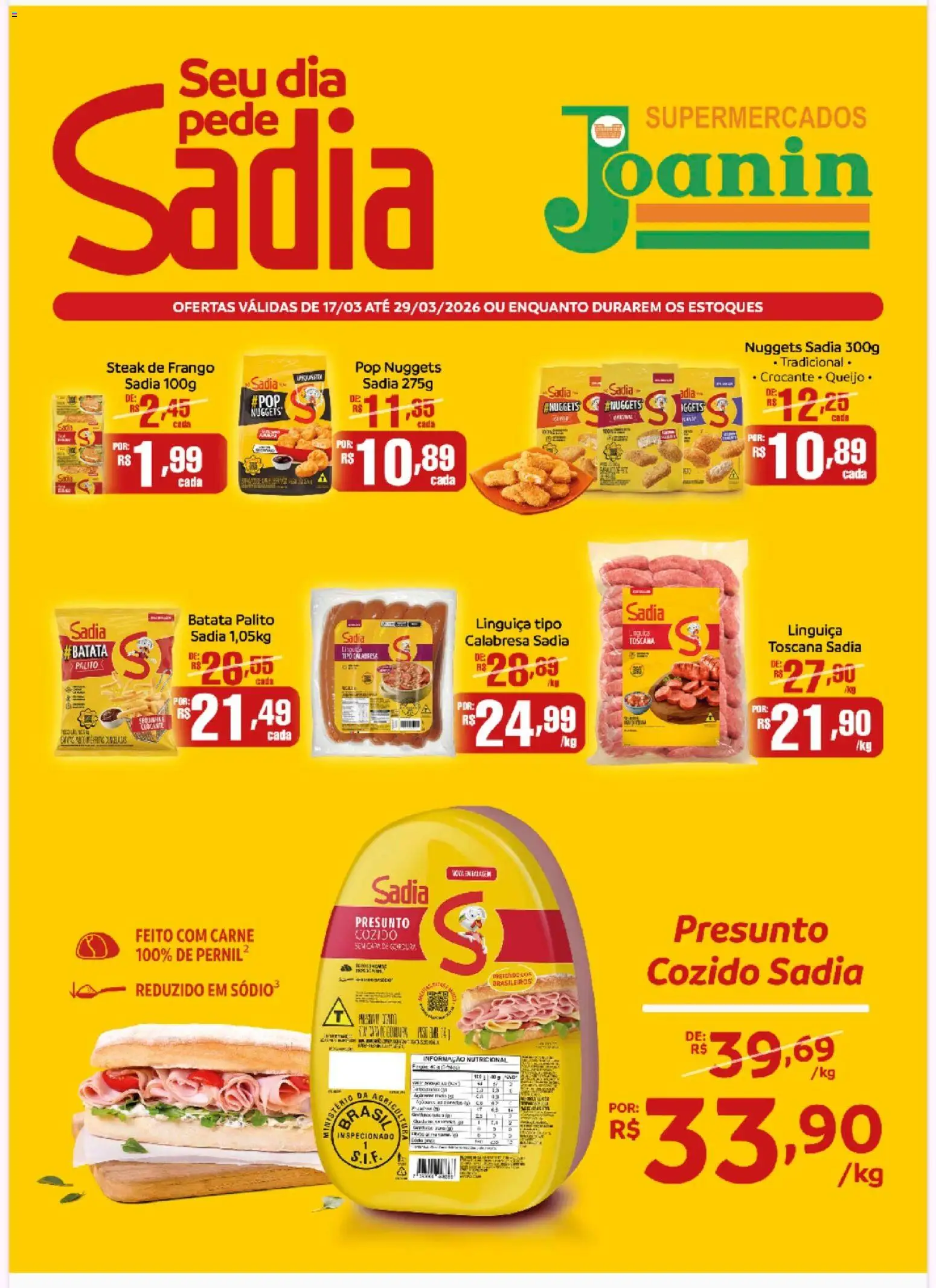 Pré-Visualização do folheto "Supermercados Joanin ofertas BRF" da loja Supermercados Joanin válido a partir de 17/03/2026 - Queijo, Carne, Batata, Frango, Linguiça, Presunto, Steak