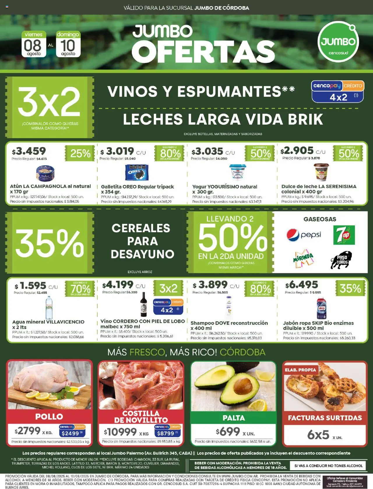 Jumbo Ofertas | Córdoba del 08/08/2025 >> Catálogo - Dulce de leche, Shampoo, Palta, Arroz, Pepsi, Cereales, Dulce, Agua mineral
