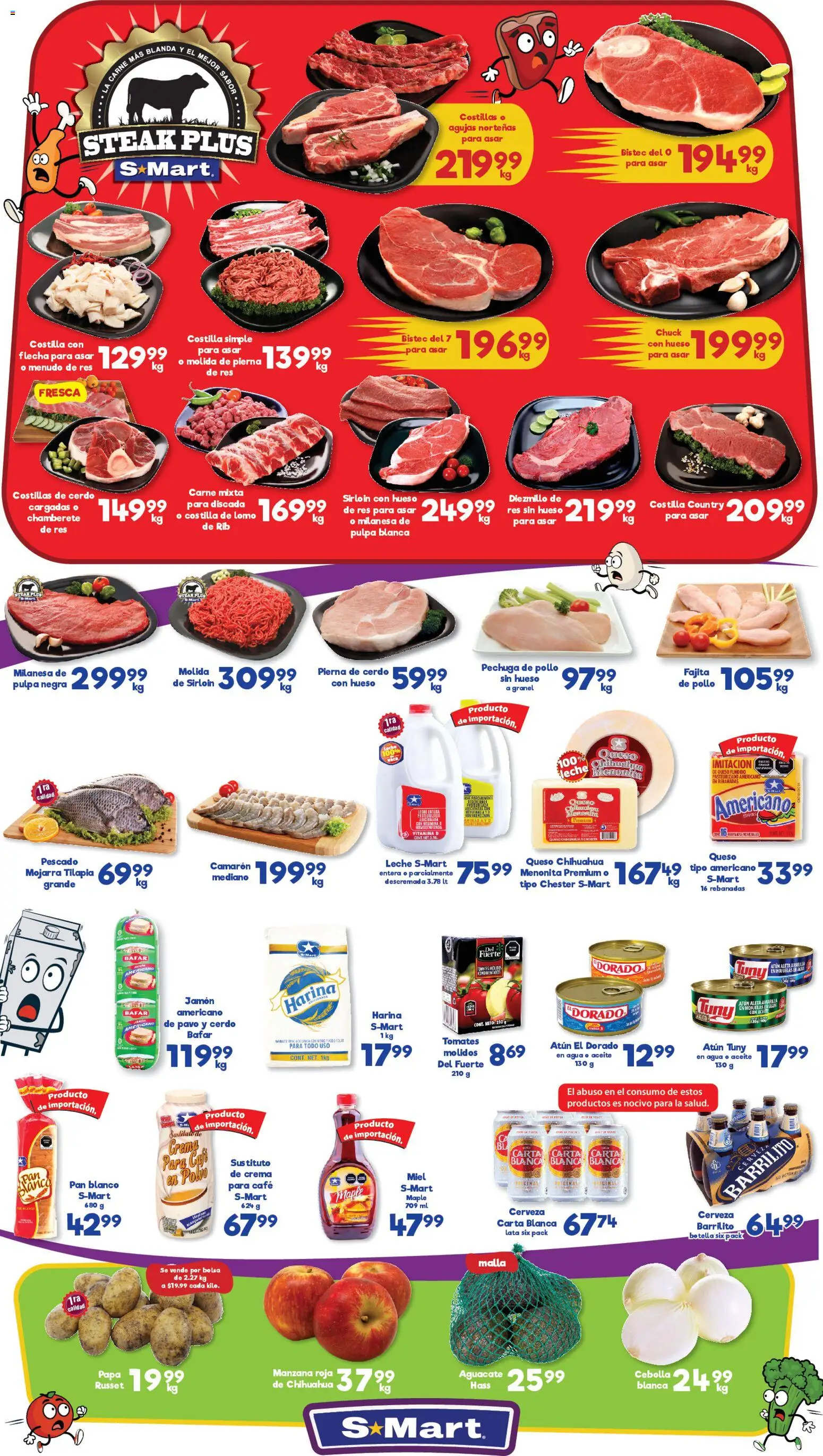 Vista previa las ofertas de la tienda S-Mart - Folleto Ofertas de Feria Monterrey desde el 09/01/2026 - Agua, Pan, Tomates, Cebolla, Cerdo, Res, Pierna de cerdo, Polvo