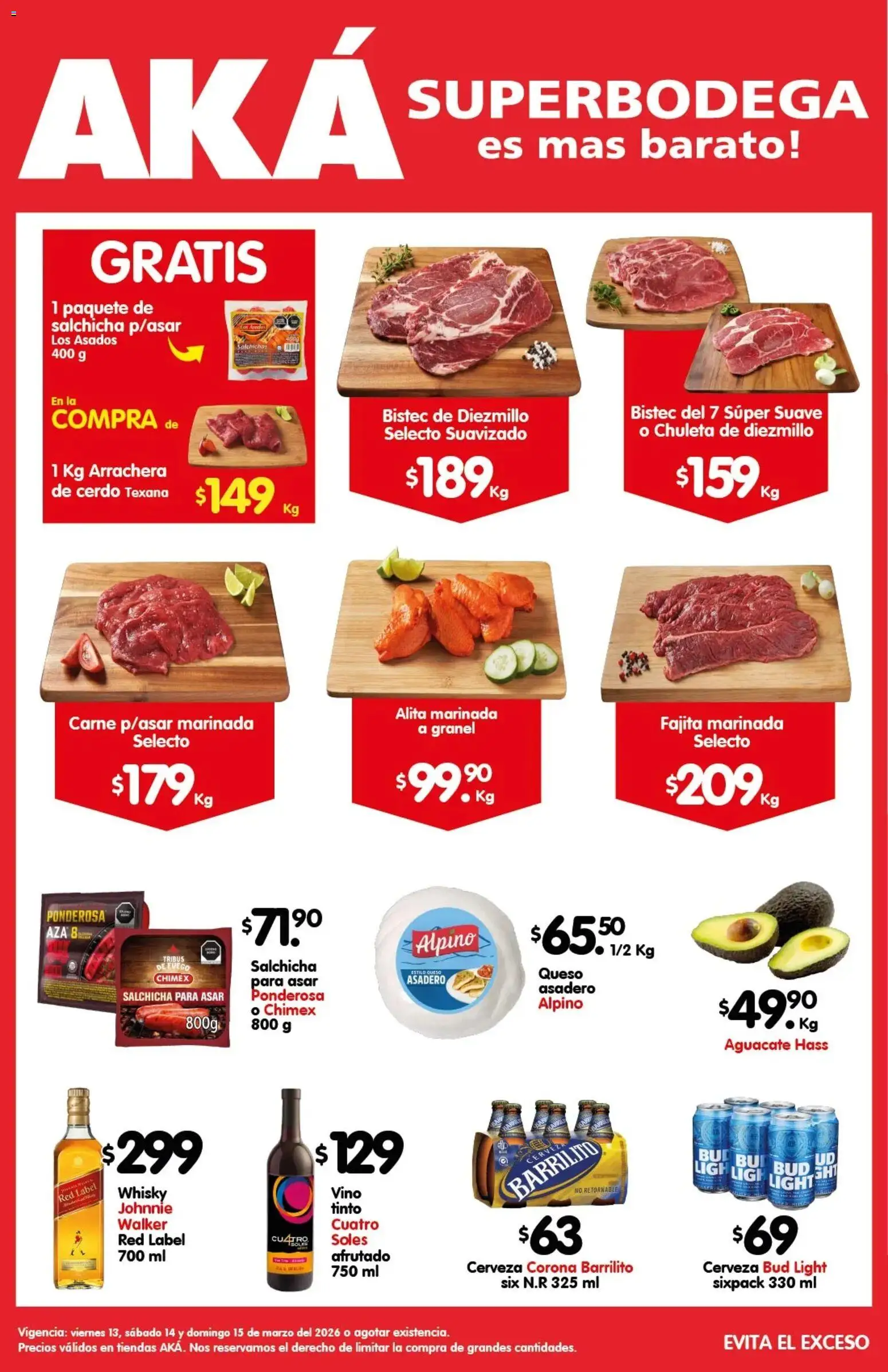 Vista previa las ofertas de la tienda Arteli - Arteli folleto Carnita Asada Aká Superbodegas desde el 13/03/2026 - Whisky, Cerveza, Queso, Cerdo, Cerveza Corona, Bistec, Salchicha, Chuleta
