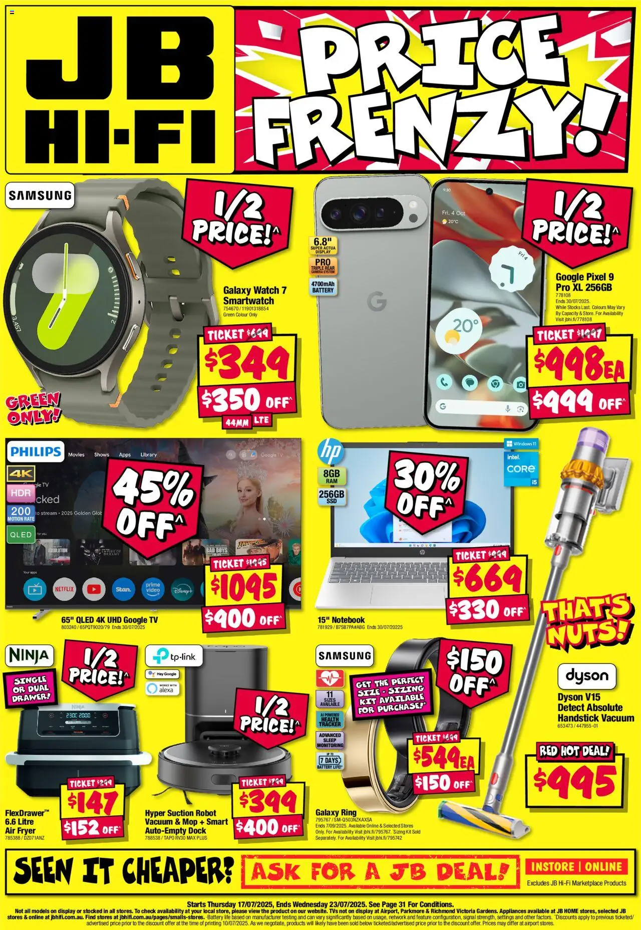 JB Hi-Fi catalogue valid from 17/07/2025 - page 1 - Fryer, Battery, Drawer, Mop, Tv, Camera, Robot, Video