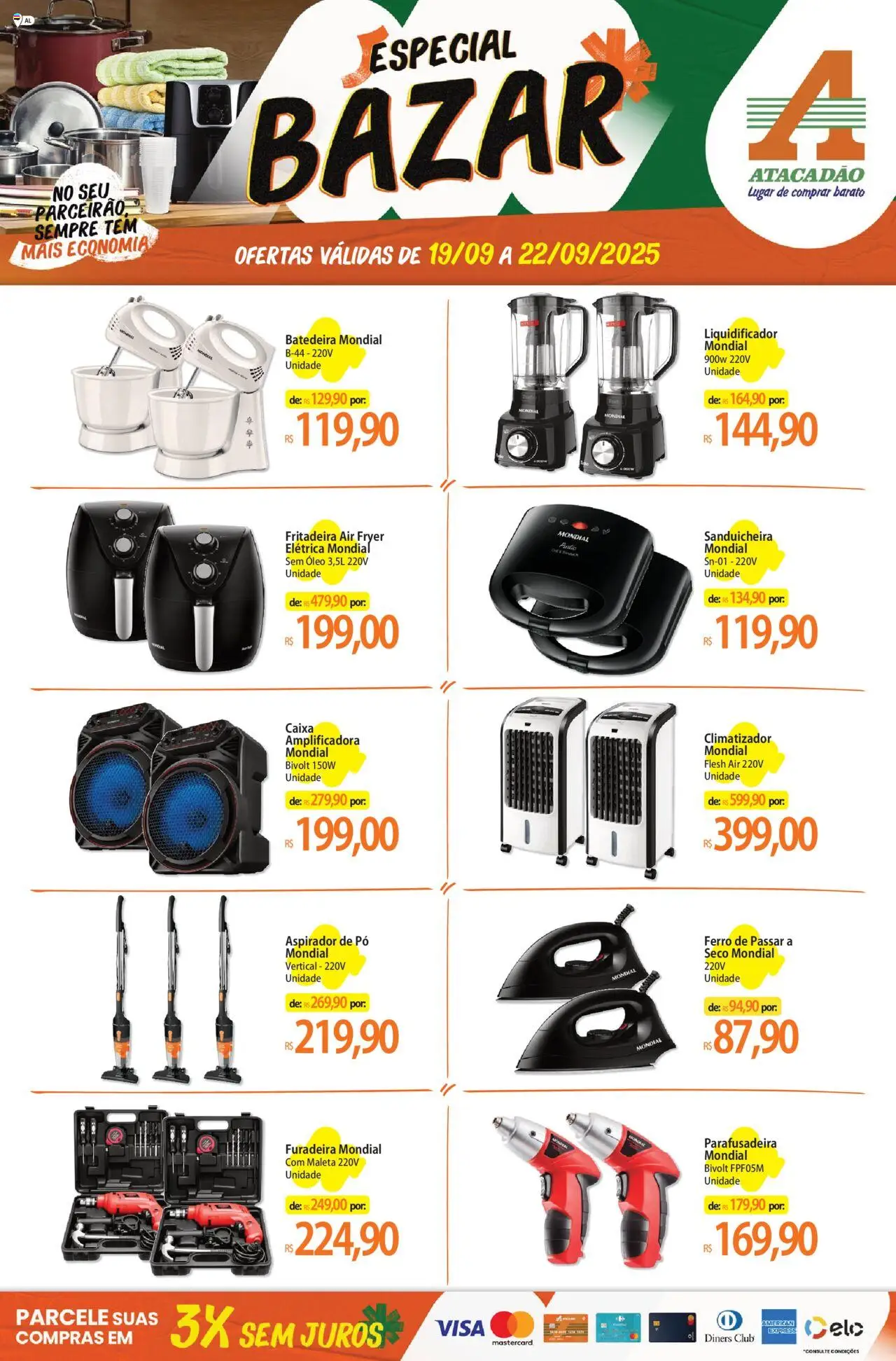 Atacadão folheto "Ofertas - AL" válido a partir de 19/09/2025 - número de página 1 - Air fryer, Liquidificador, Aspirador de pó, Parafusadeira, Sanduicheira, Furadeira, Óleo, Ferro