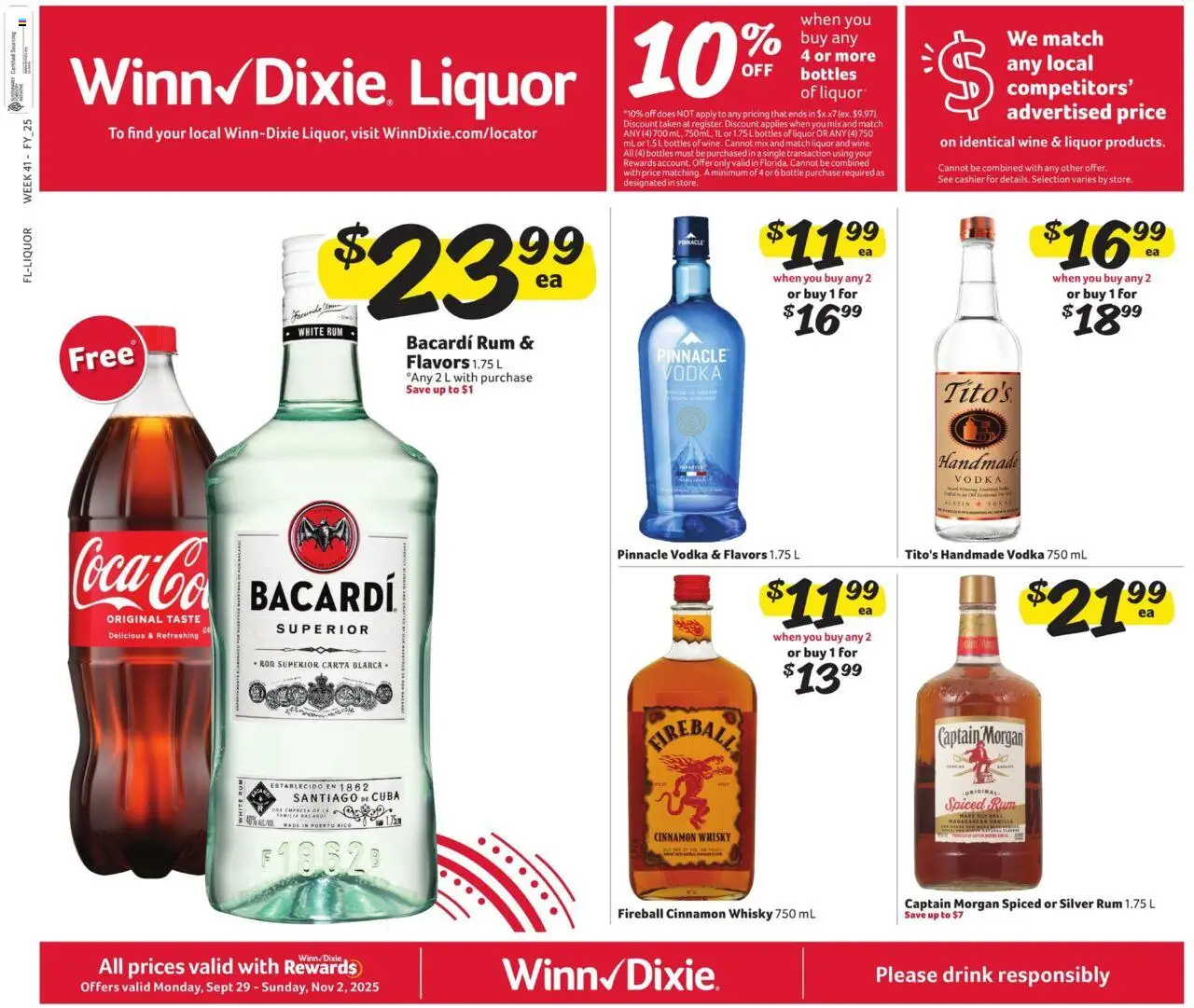 Winn Dixie Alcohol Flyer from 09/29/2025 - Flyer - Page number 1