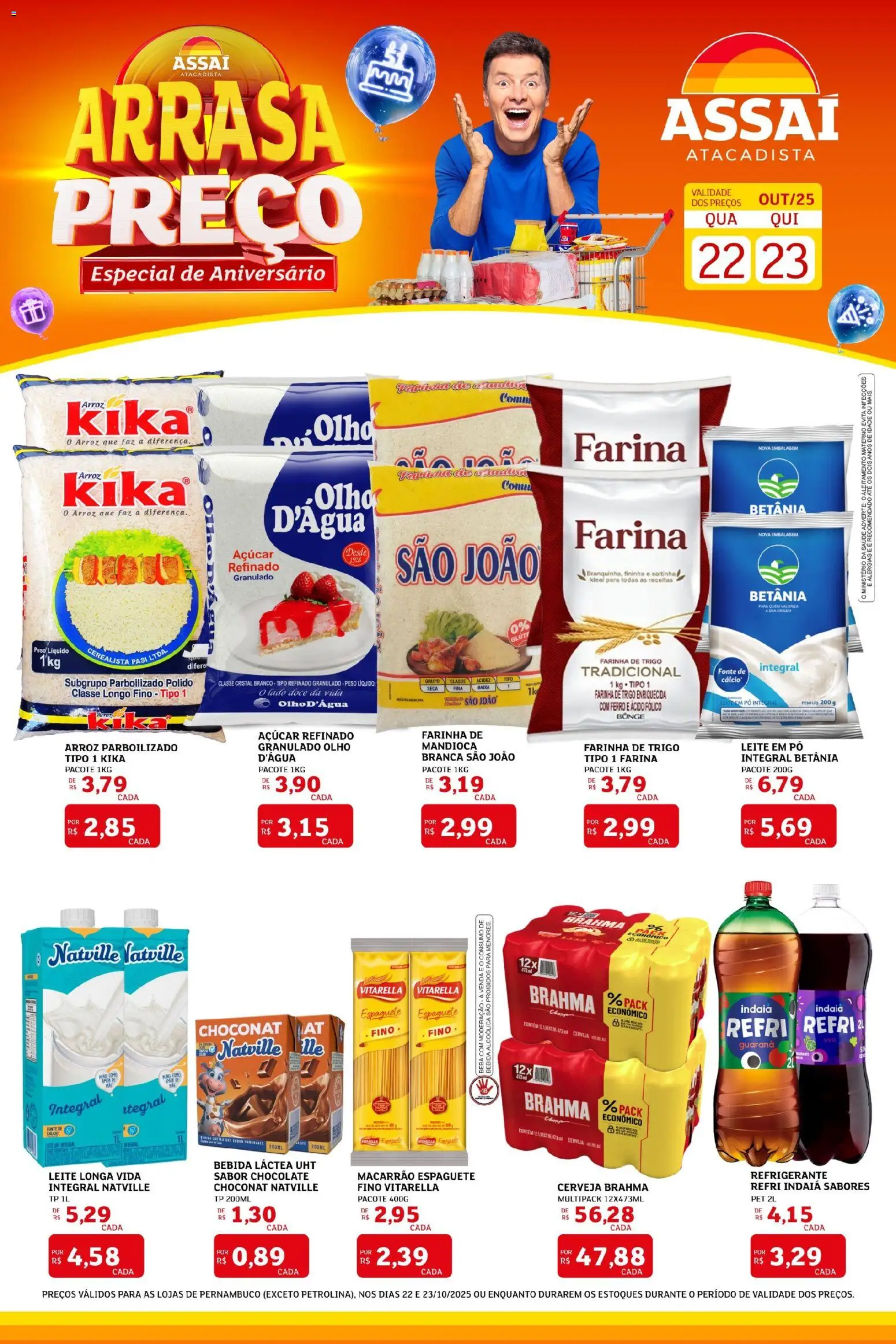 Assaí Atacadista folheto "Encarte - PE" válido a partir de 22/10/2025 - número de página 1 - Macarrão, Arroz, Doce, Refrigerante, Mandioca, Leite em pó, Arroz parboilizado, Leite longa vida