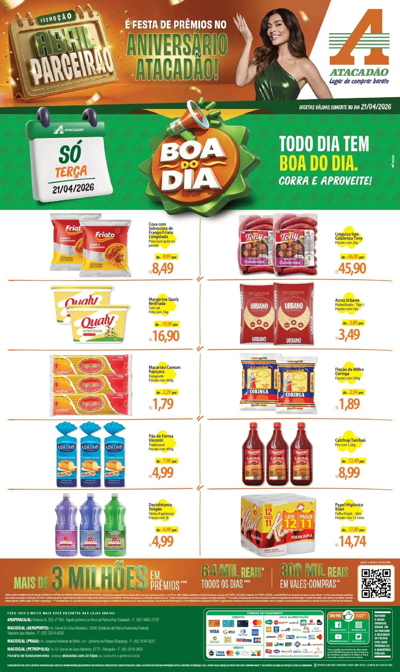 Pré-Visualização do folheto "Atacadão ofertas - AL" da loja Atacadão válido a partir de 21/04/2026 - Macarrão, Sal, Arroz, Milho, Pão de forma, Linguiça, Farinha, Friato