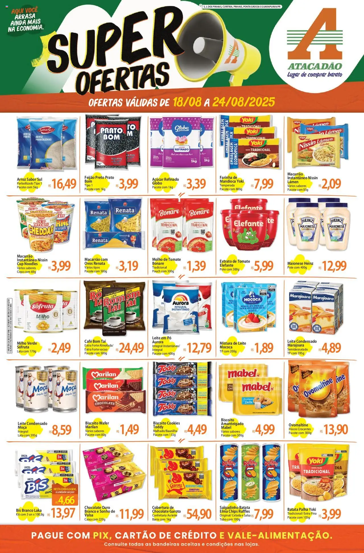 Atacadão folheto "Ofertas - PR" válido a partir de 18/08/2025 - número de página 1 - Cookies, Macarrão, Leite, Queijo, Tomate, Elma Chips, Milho, Milho verde