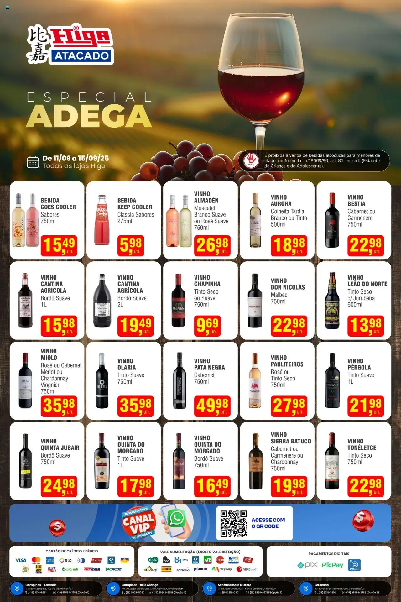 Higa Atacado folheto "Ofertas Especial de Vinhos" válido a partir de 11/09/2025 - número de página 1 - Aliança, Cooler, Vinho, Bebidas, Bebida, Chapinha
