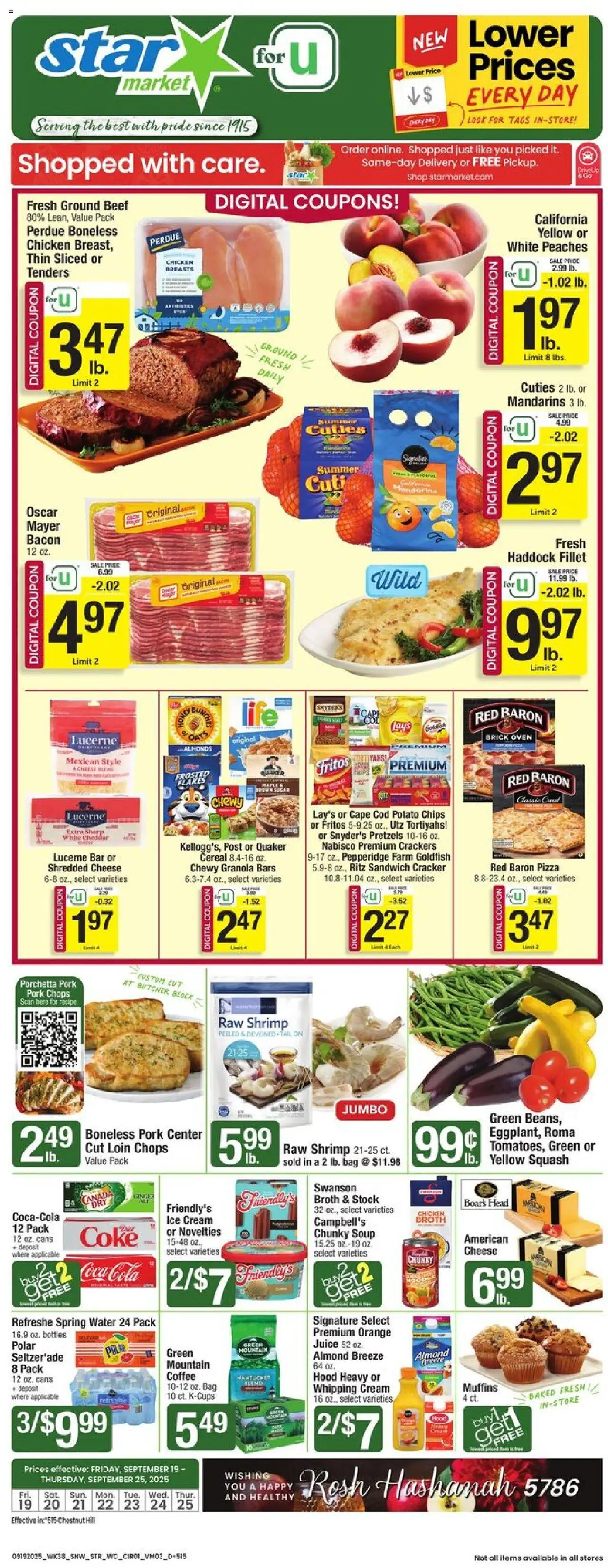 Star Market Weekly Ad - MA from 09/19/2025 - Flyer - Page number 1 - Bacon, Ground beef, Bag, Mandarins, Pork, Almonds, Oven, Muffins