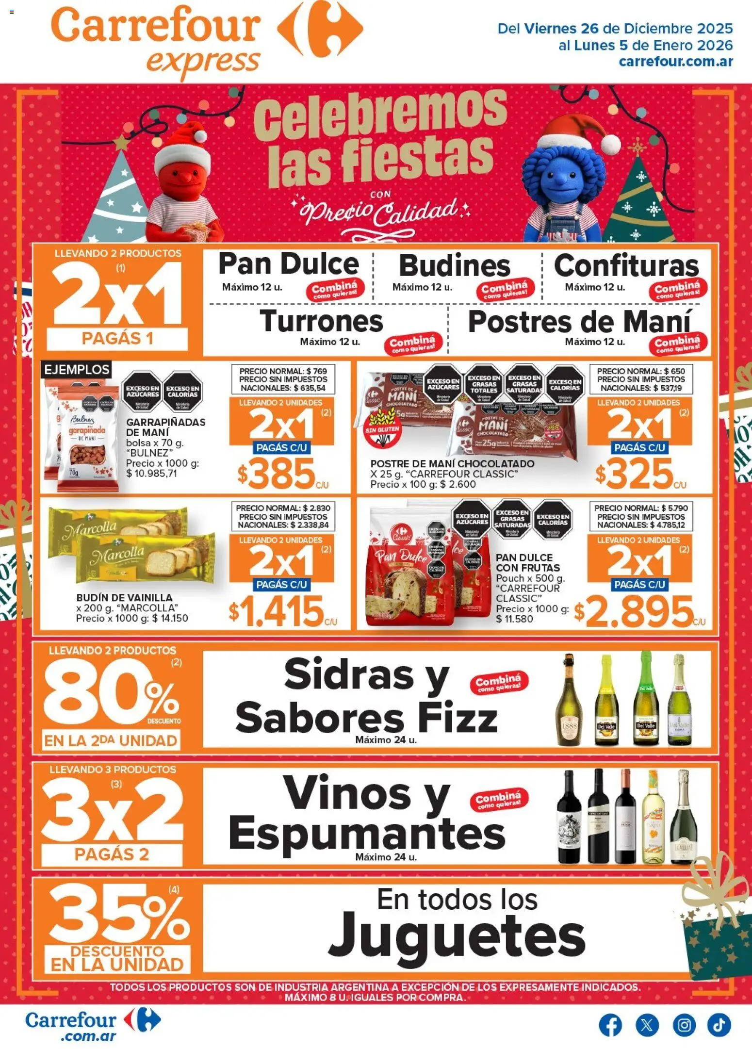 Vista previa del folleto de la tienda Carrefour válido desde el 26/12/2025 - Juguetes, Bolsa, Pan, Budín, Pan dulce, Vainilla, Mani, Dulce