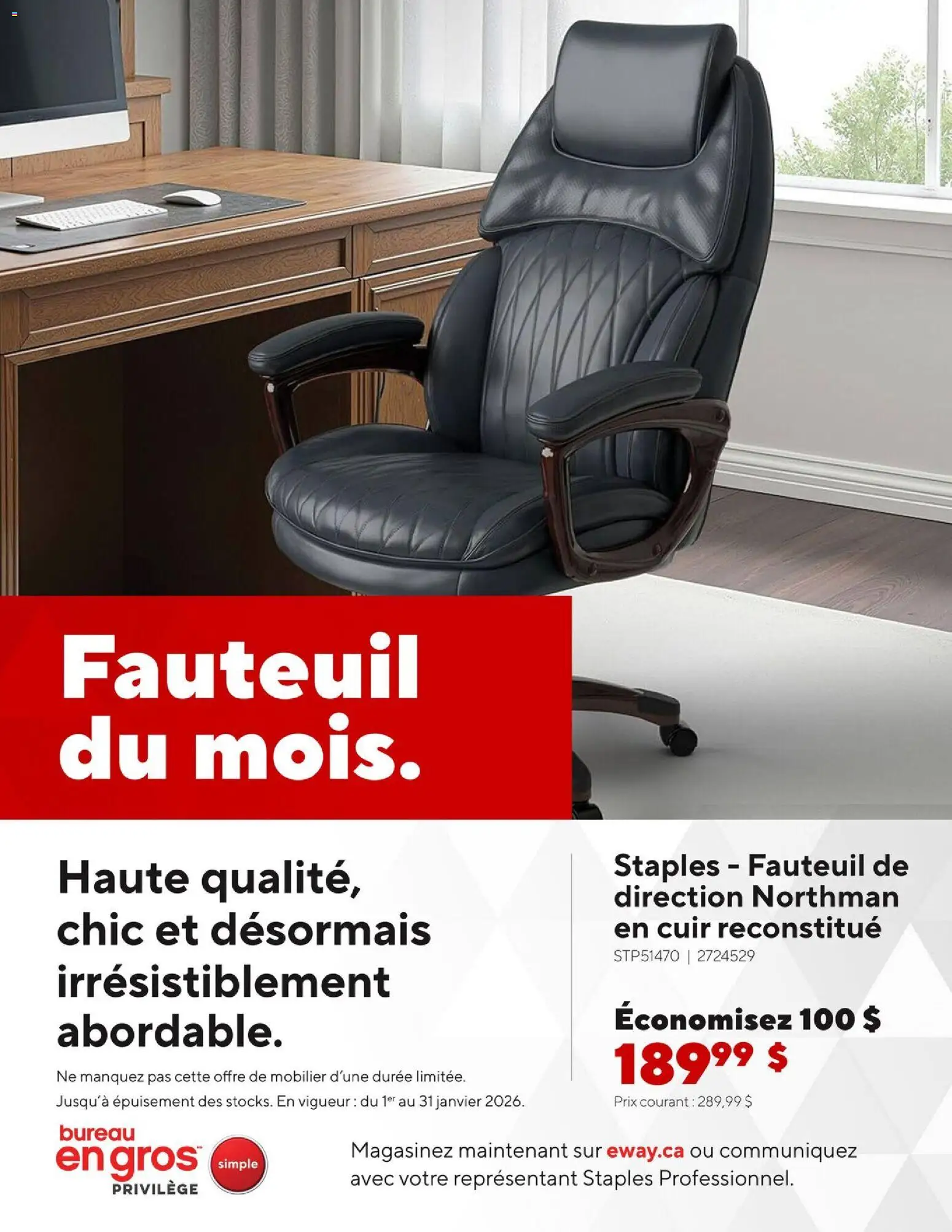Preview of leaflet Entreprises - Fauteuil du mois. from shop Staples is valid from Jan 01, 2026