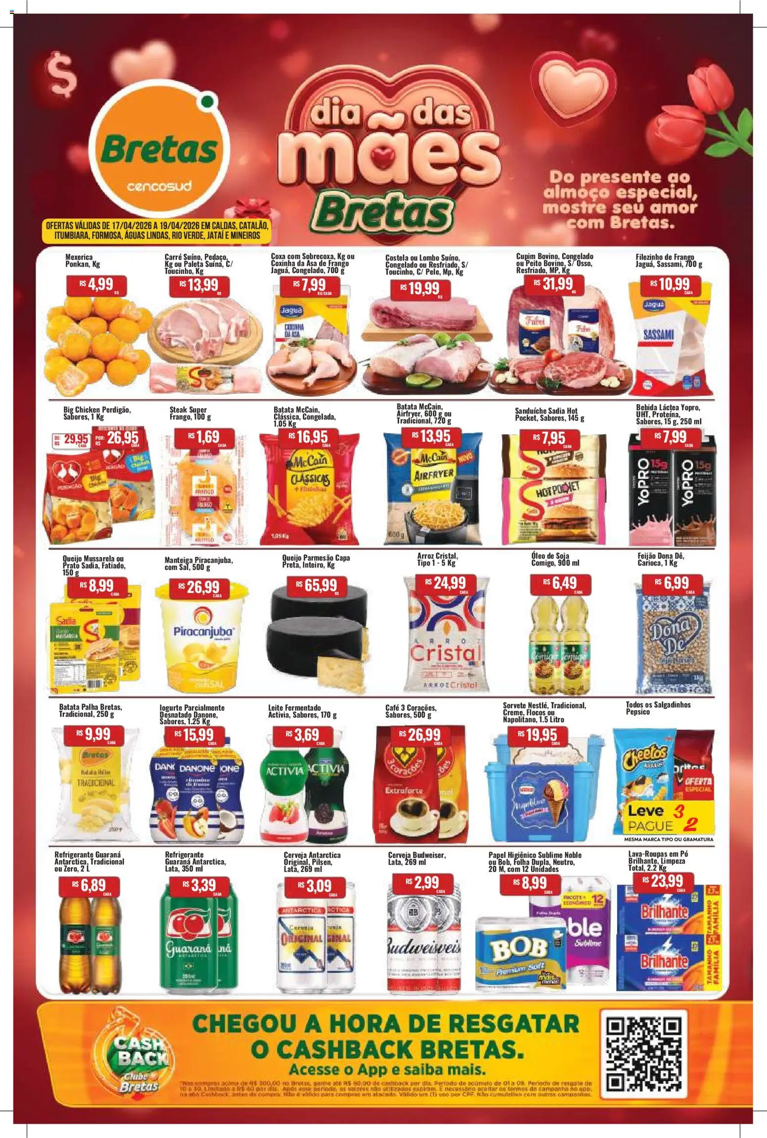 Pré-Visualização do folheto "Bretas - Ofertas da semana" da loja Bretas válido a partir de 17/04/2026 - Arroz, Bebida, Feijão, Queijo, Cheetos, Batata palha, Lombo, Steak