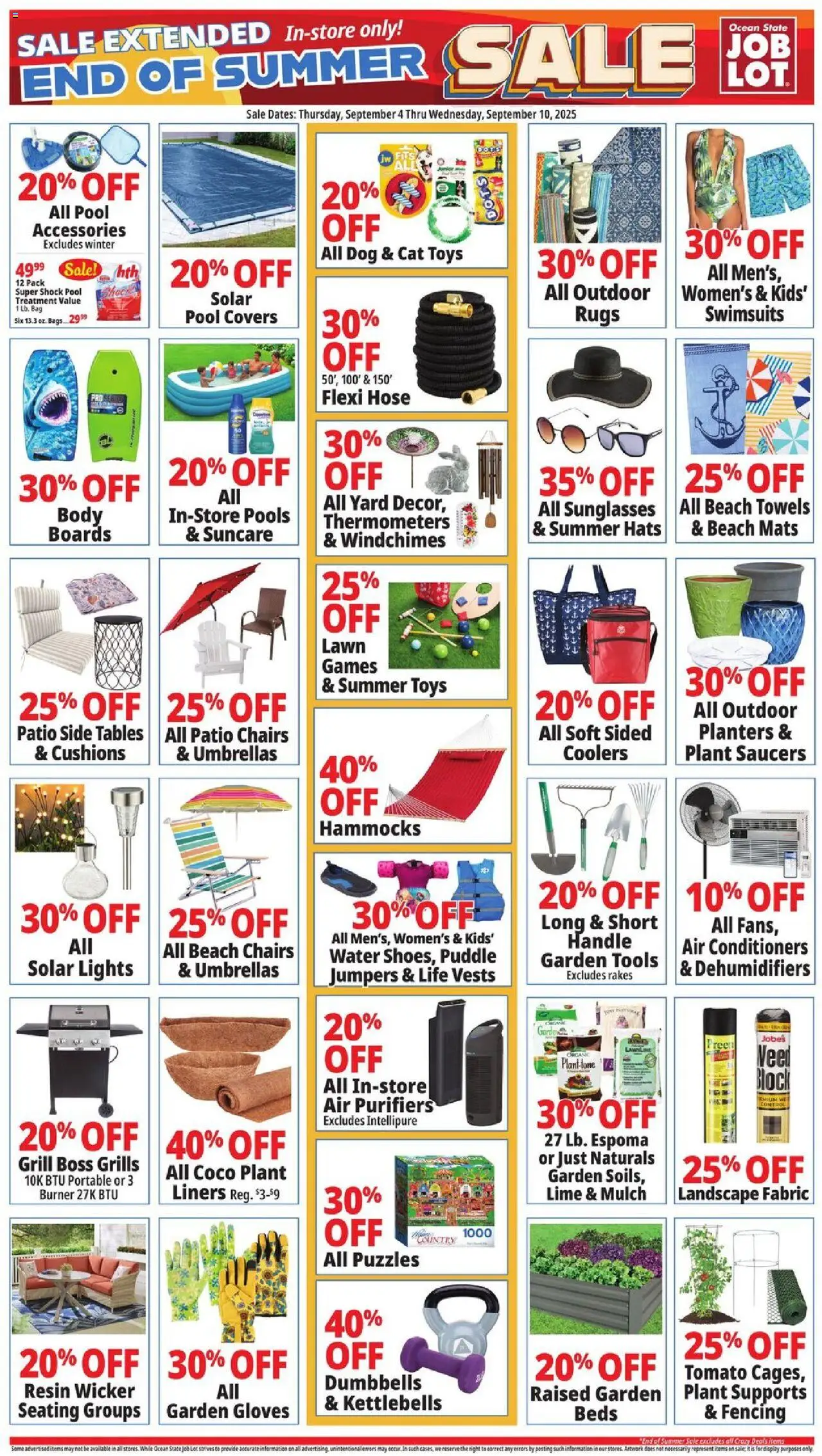 Ocean State Job Lot Weekly Ad from 09/04/2025 - Flyer - Page number 1 - Toys, Grill, Tomato, Tools, Lime, Bag, Gloves, Shock