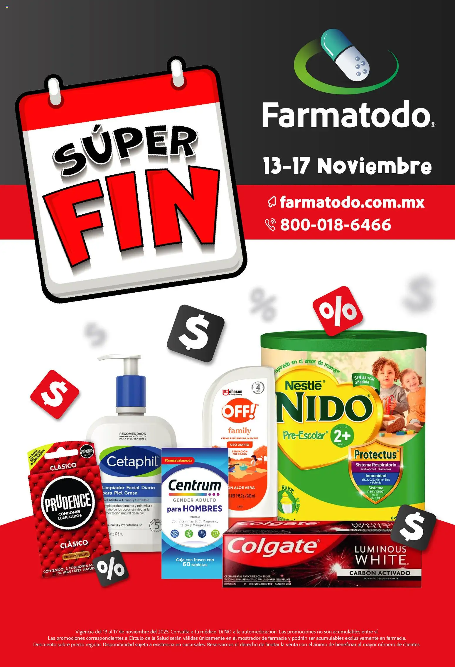 Vista previa las ofertas de la tienda Farmacias Unión - Buen Fin desde el 13/11/2025 - Probióticos, Azúcar, Vitaminas, Sobre, Limpiador facial, Frasco, Repelente, Limpiador