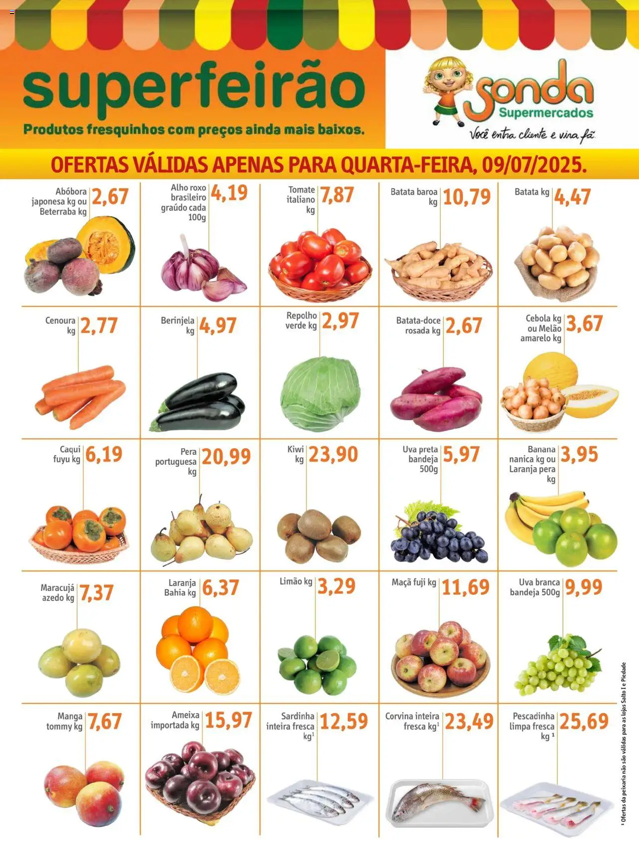 Sonda folheto "Ofertas Feirão" válido a partir de 09/07/2025 - número de página 1 - Caqui, Maracujá, Abóbora, Alho, Berinjela, Beterraba, Kiwi, Cenoura
