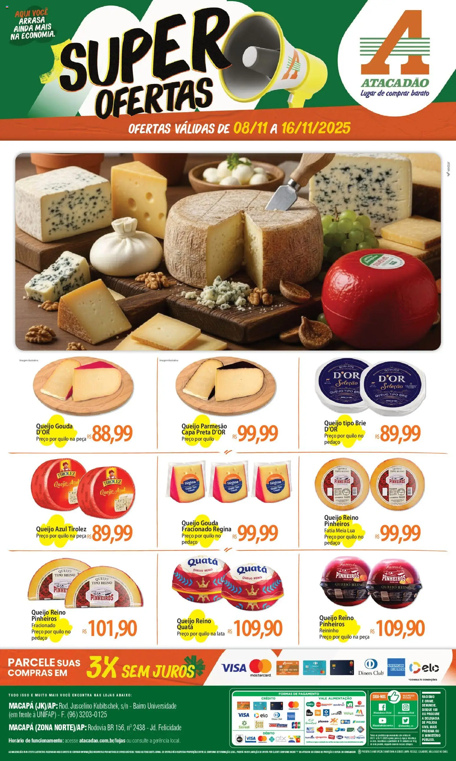 Pré-Visualização do folheto "Ofertas - AP" da loja Atacadão válido a partir de 08/11/2025 - Queijo, Queijo parmesão, Queijo gouda, Parmesão, Brie, Gouda