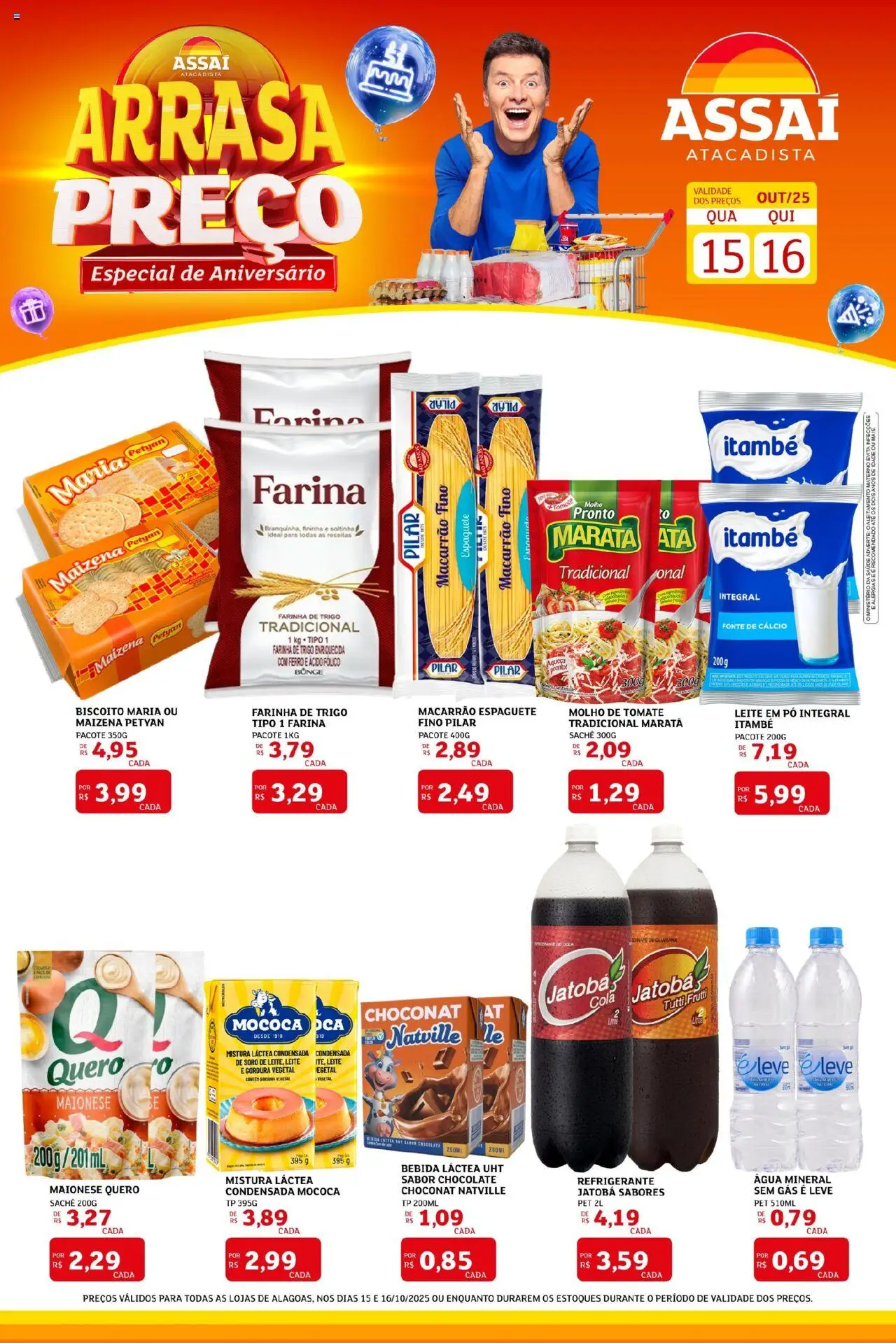 Assaí Atacadista folheto "Encarte - AL" válido a partir de 15/10/2025 - número de página 1 - Bebida, Biscoito, Leite, Ferro, Farinha de trigo, Guaraná, Água mineral, Cálcio