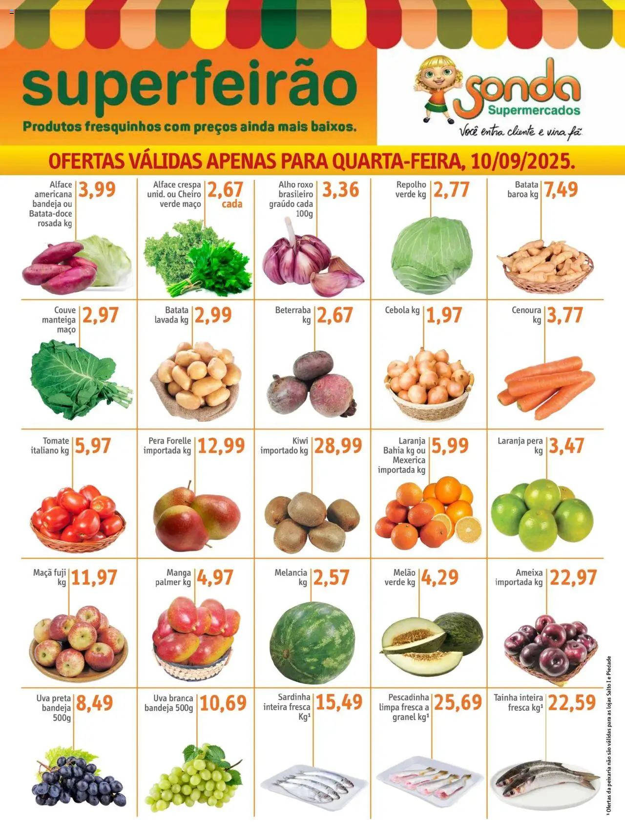 Sonda folheto "Ofertas Feirão" válido a partir de 10/09/2025 - número de página 1 - Batata, Ameixa, Manteiga, Couve, Alface, Mexerica, Cebola, Melão