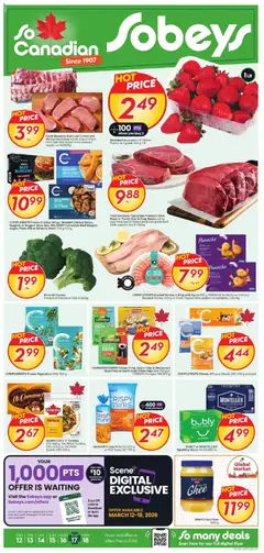 Un aperçu du dépliant Sobeys weekly flyer / circulaire du magasin Sobeys est valide à partir 12 mars 2026