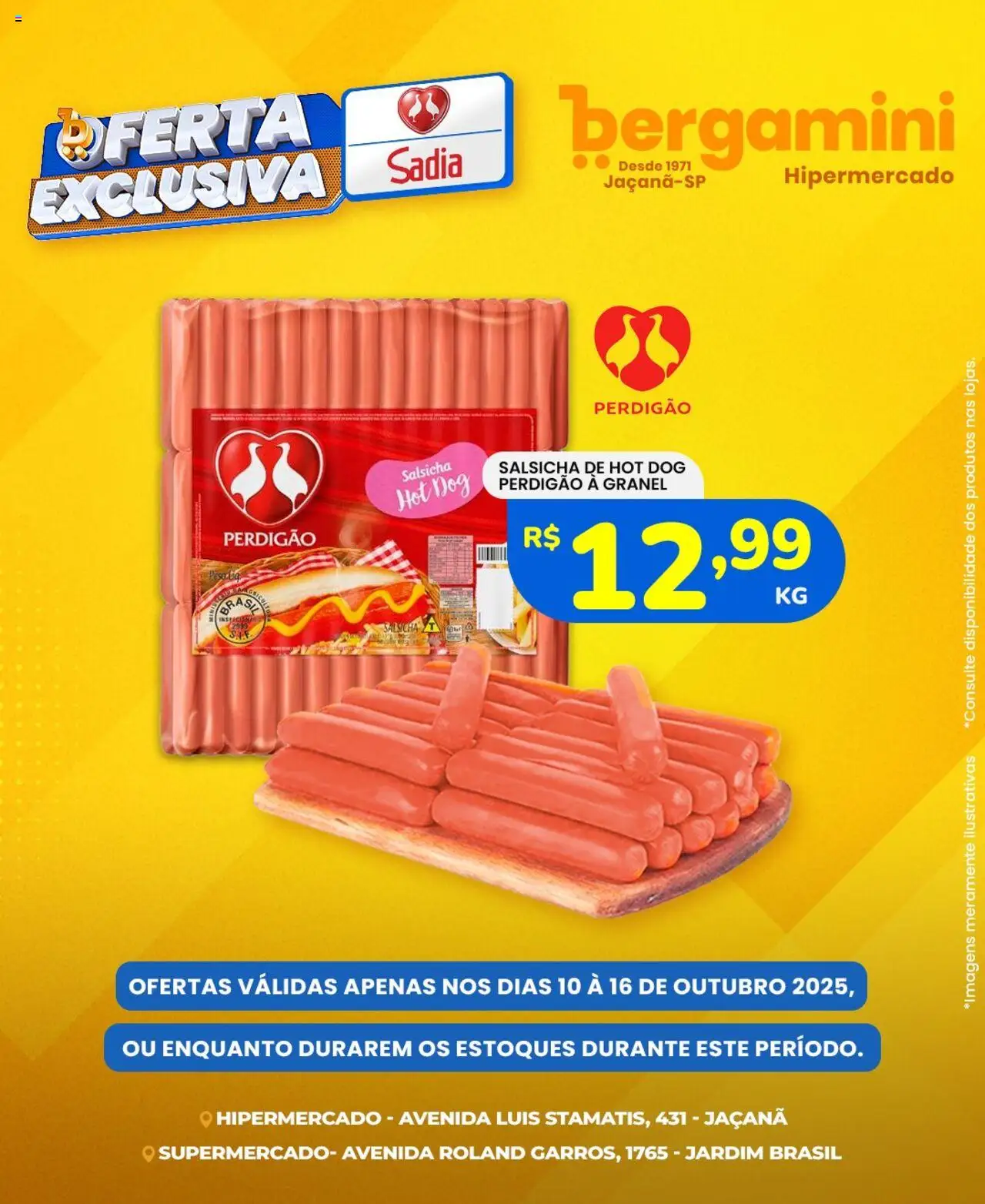 Supermercado Bergamini folheto "Ofertas Sadia e Perdigão" válido a partir de 10/10/2025 - número de página 1 - Salsicha