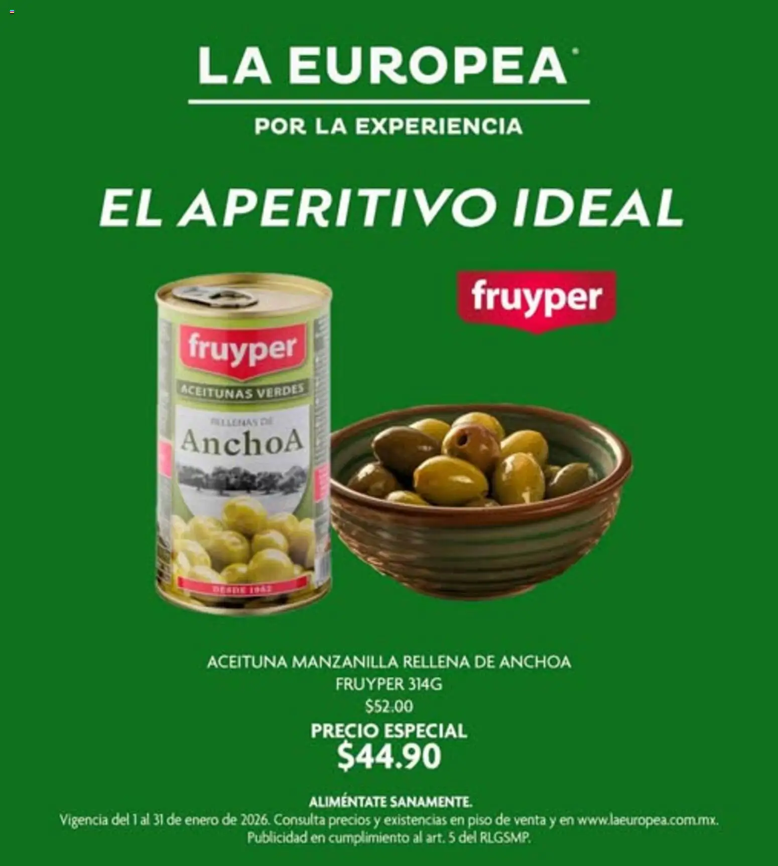 Vista previa las ofertas de la tienda La Europea - Catálogo Aceitunas Fruyper desde el 01/01/2026 