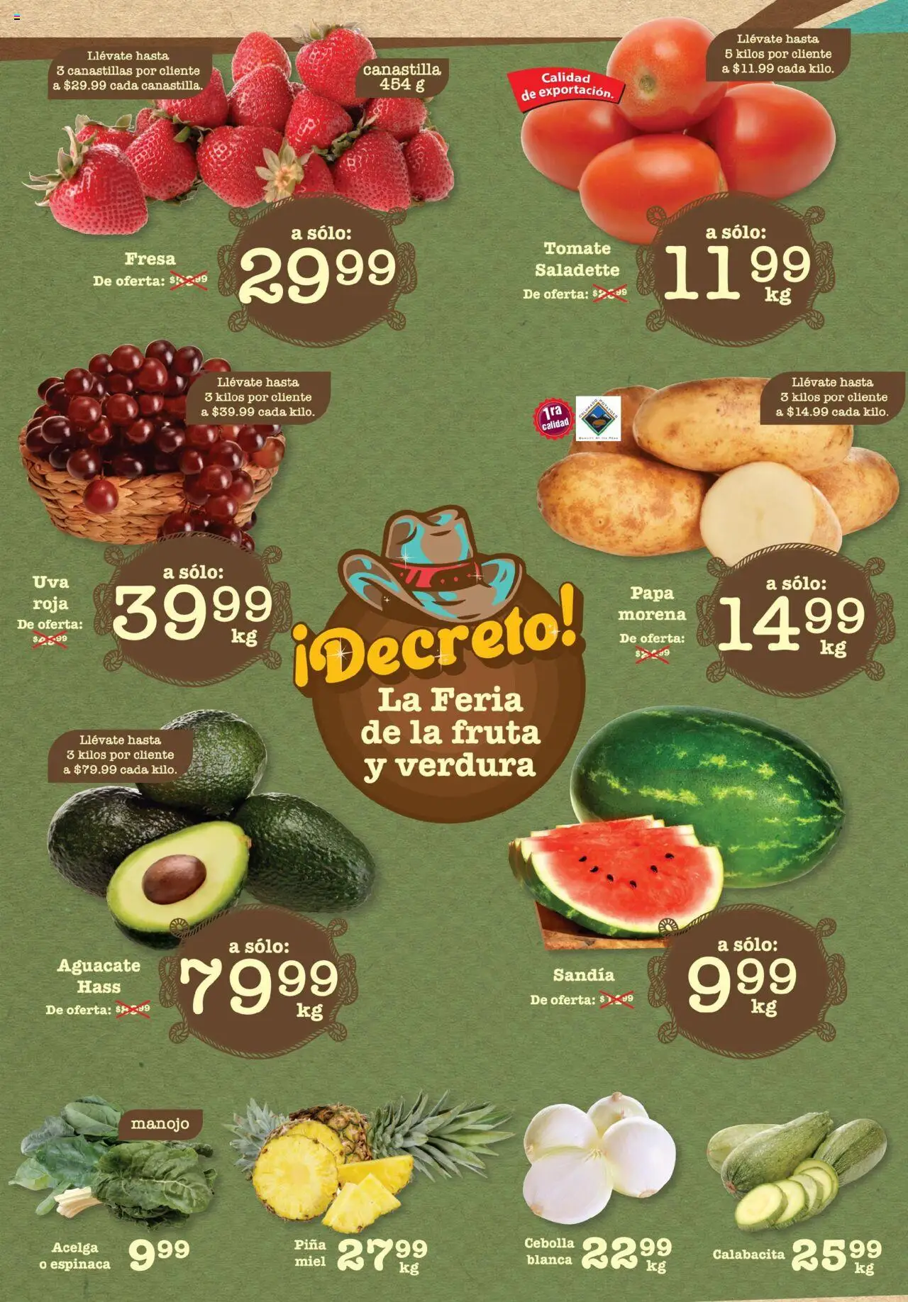 Folleto - Nuevo Laredo S-Mart y sus promociones válidas desde el 05/08/2025 - Número de página 1 - Papa, Fresa, Tomate, Aguacate, Sandía, Uva, Piña, Cebolla