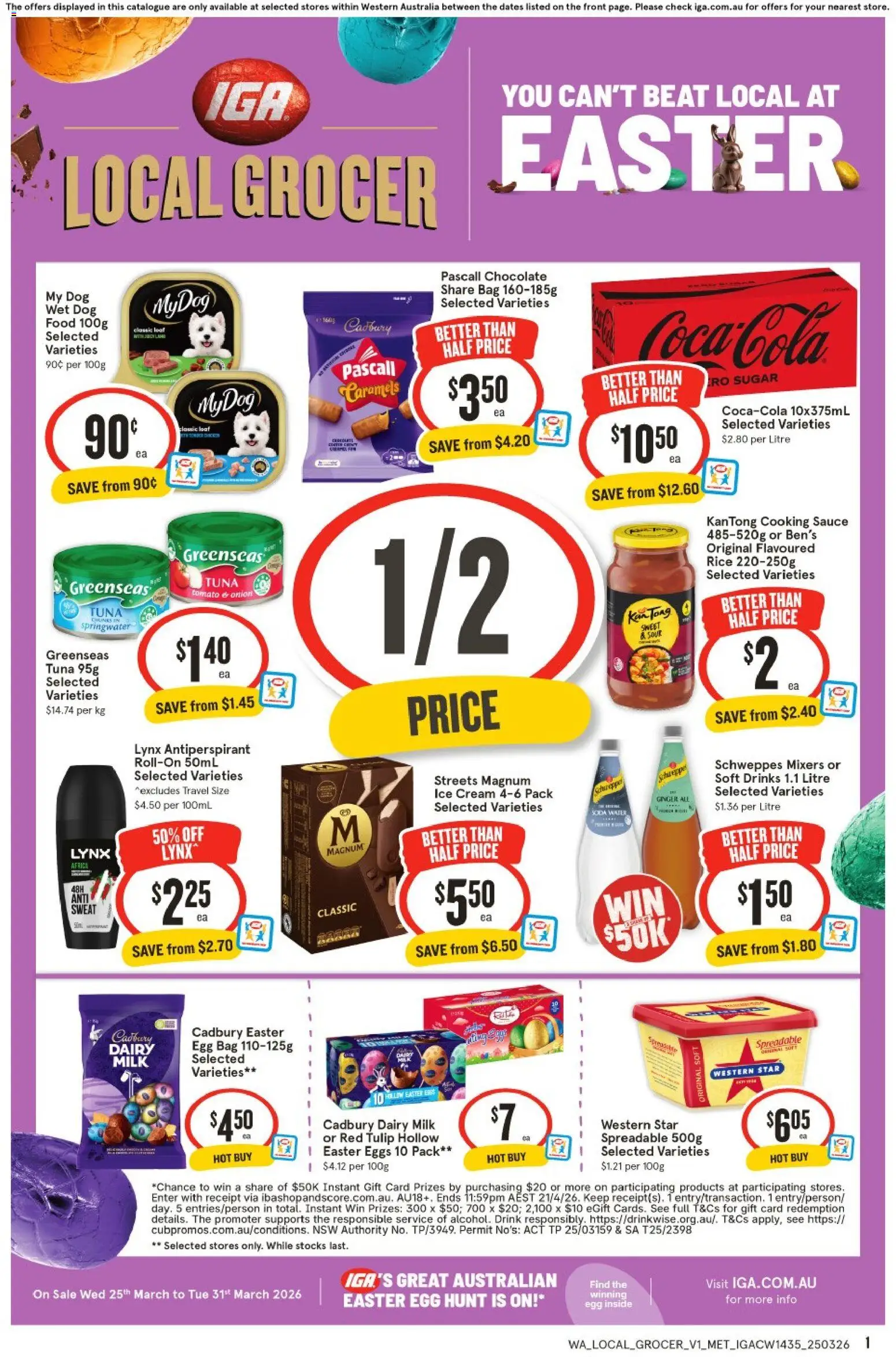 Preview of catalogue IGA Local Grocer WA from shop IGA valid 25/03/2026 - Drinks, Eggs, Rice, Antiperspirant, Sauce, Ice, Onion, Bag