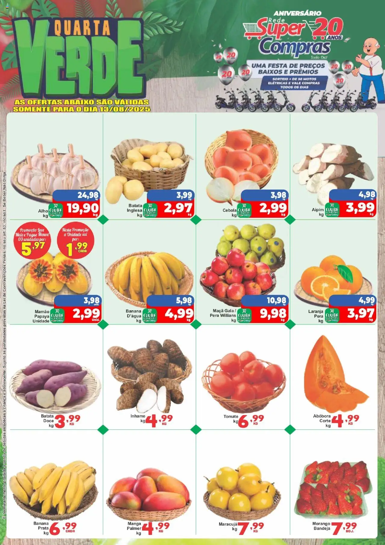 Rede Super Compras folheto "Ofertas do Dia" válido a partir de 13/08/2025 - número de página 1 - Manga, Inhame, Bebidas, Abóbora, Batata, Maracujá, Tomate, Cebola