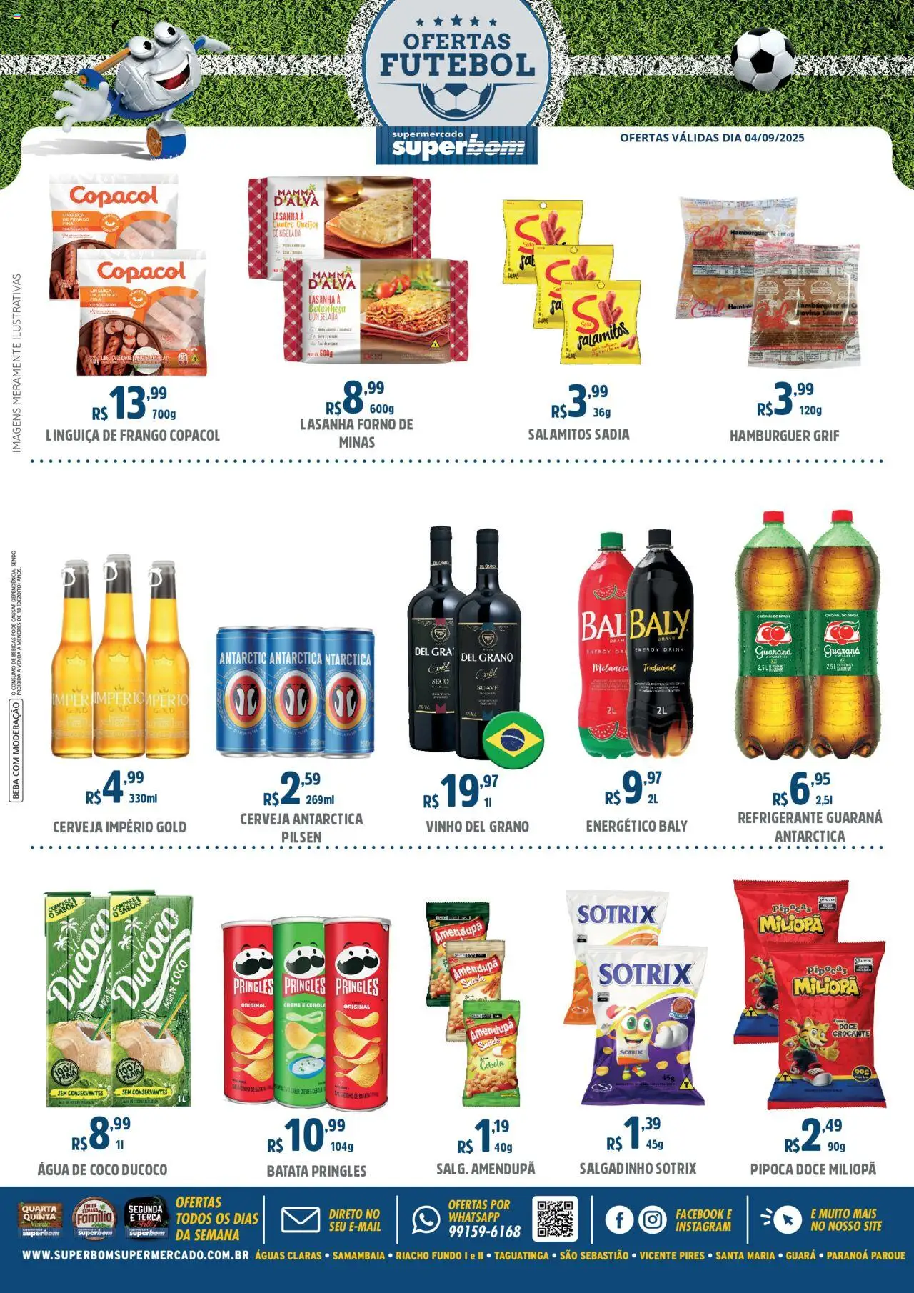 Superbom folheto "Ofertas Futebol" válido a partir de 04/09/2025 - número de página 1 - Coco, Água, Melancia, Pipoca, Doce, Creme, Cebola, Linguiça