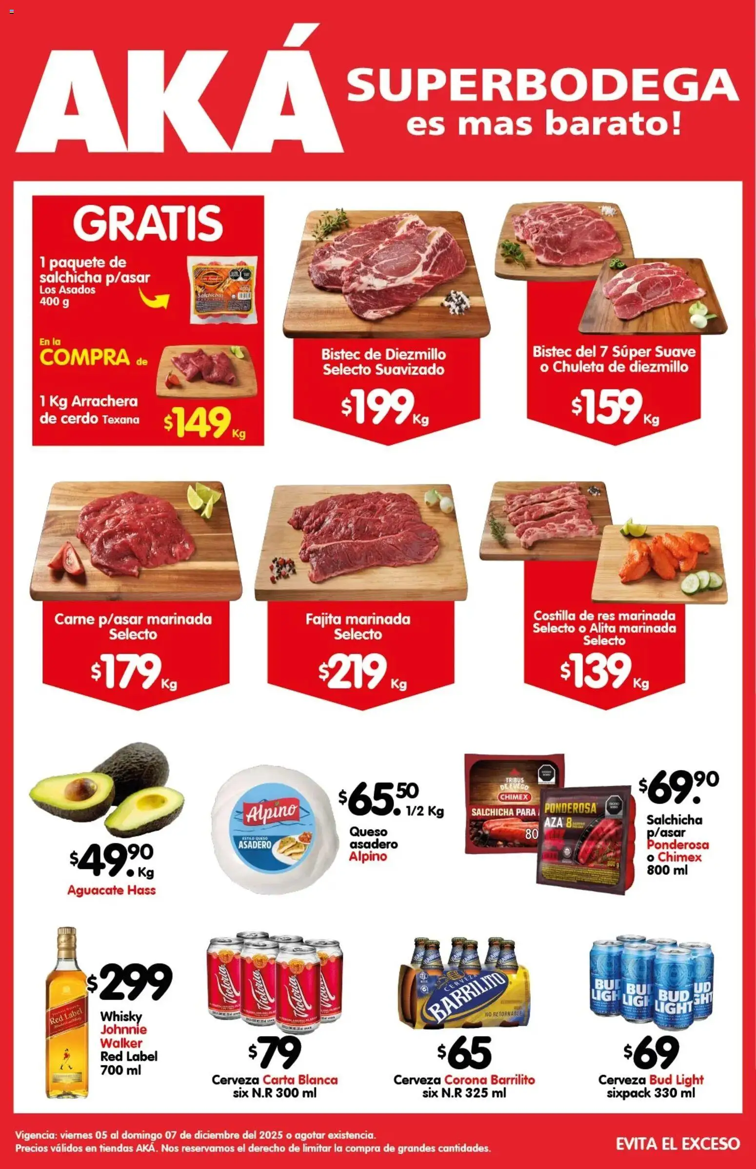 Vista previa las ofertas de la tienda Arteli - Folleto Cartnita Asada Aká Superbodegas desde el 05/12/2025 - Whisky, Cerveza, Aguacate, Carne, Cerveza Corona, Bistec, Salchicha, Salchichas