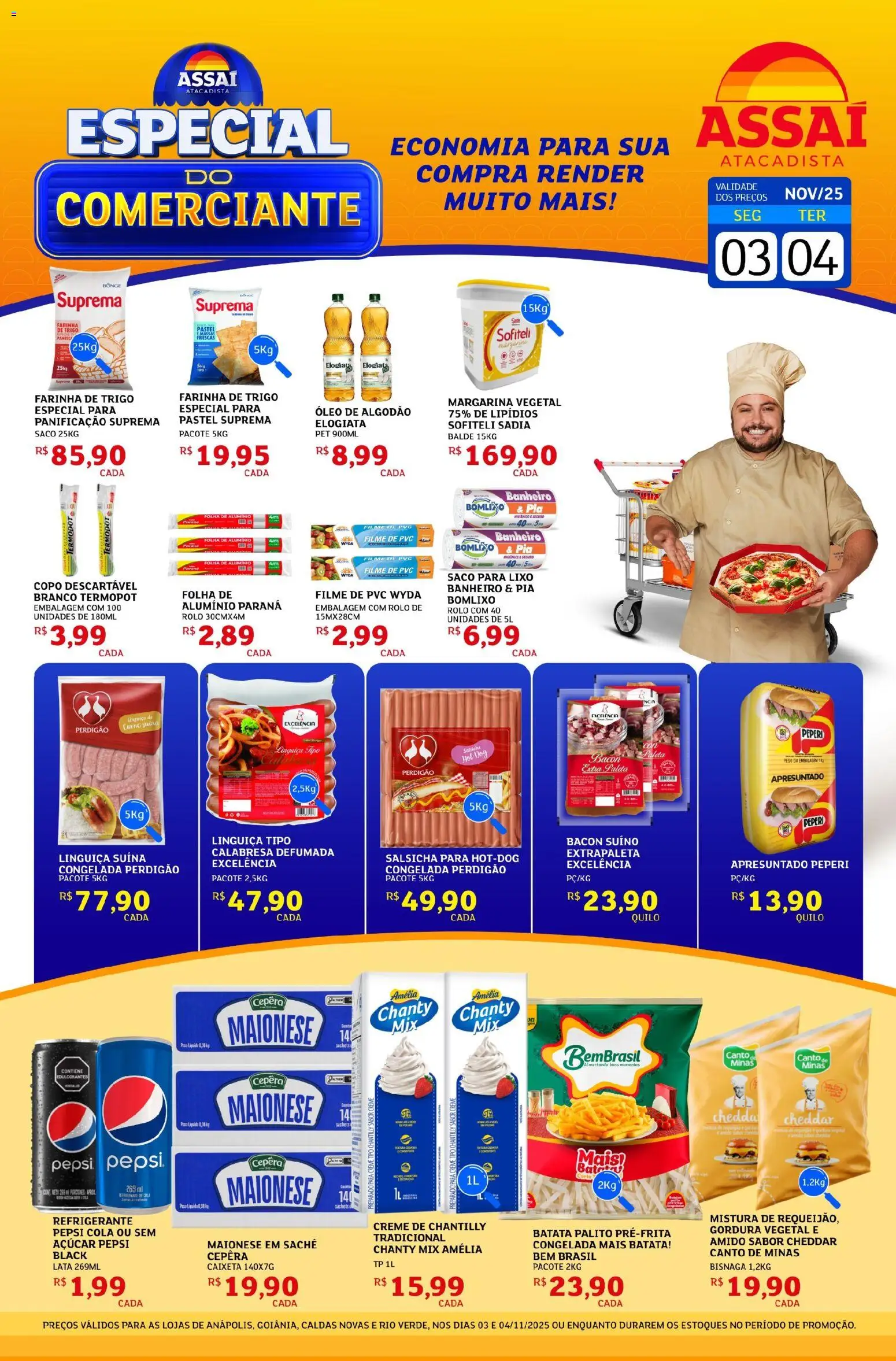 Pré-Visualização do folheto "Encarte - GO" da loja Assaí Atacadista válido a partir de 03/11/2025 - Batata, Açúcar, Refrigerante, Pia, Bacon, Margarina, Rolo, Saco para lixo