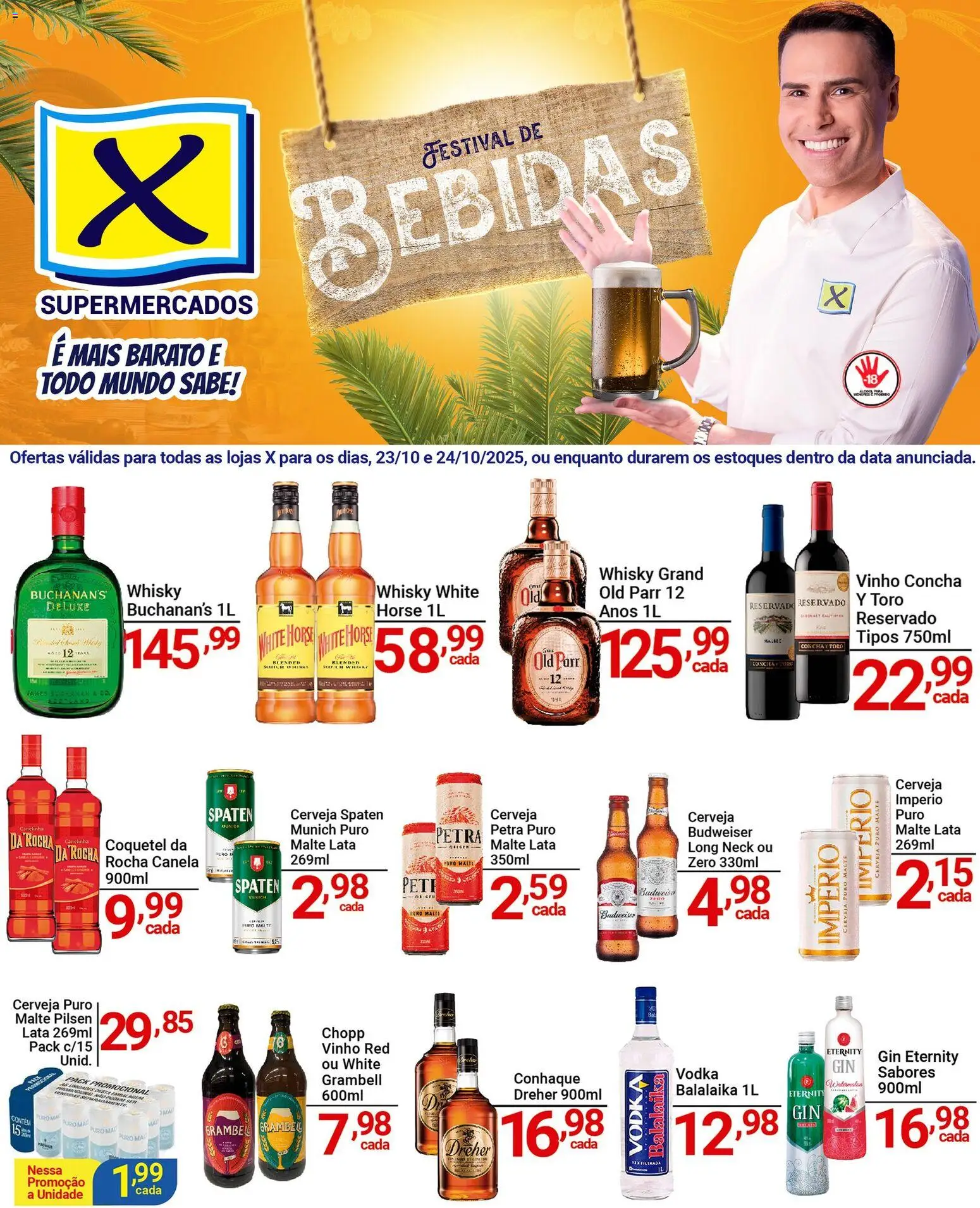 Pré-Visualização do folheto "Ofertas Festival de Bebidas" da loja X Supermercados válido a partir de 23/10/2025