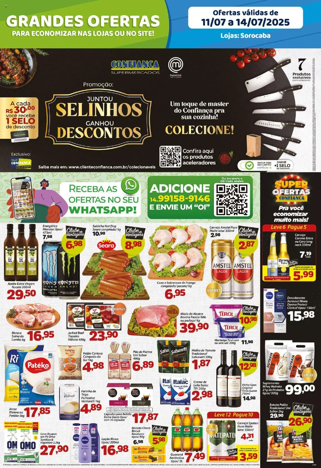 Confiança folheto "Ofertas da semana" válido a partir de 11/07/2025 - número de página 1 - Sobrecoxa de frango, Leite, Manteiga, Cerveja, Arroz, Pão de forma, Batata, Proteína