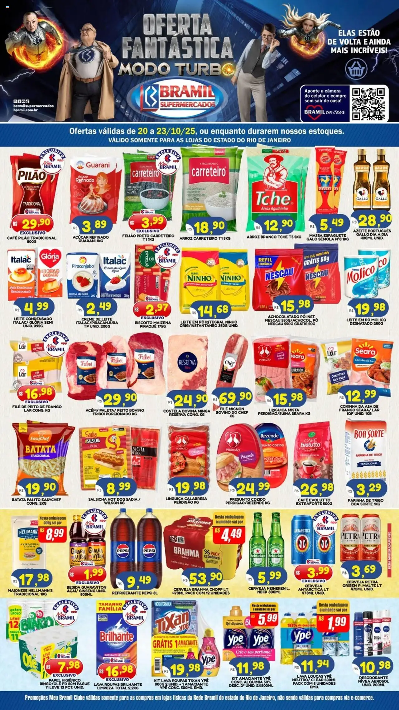 Bramil Supermercados folheto "Ofertas da semana" válido a partir de 20/10/2025 - número de página 1 - Celular, Açaí, Cerveja, Roupas, Sal, Bebida, Feijão, Maionese