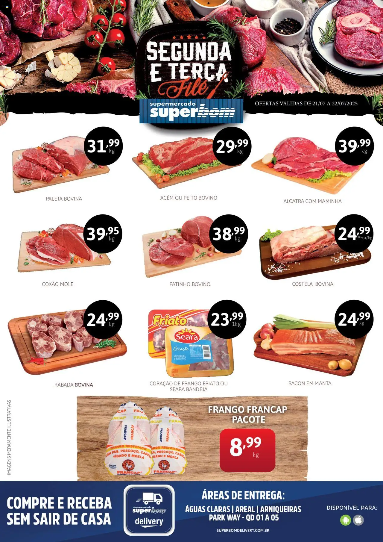 Superbom folheto "Ofertas da semana" válido a partir de 21/07/2025 - número de página 1 - Fígado, Bacon, Bandeja, Moela, Maminha, Acém, Friato, Coxão mole