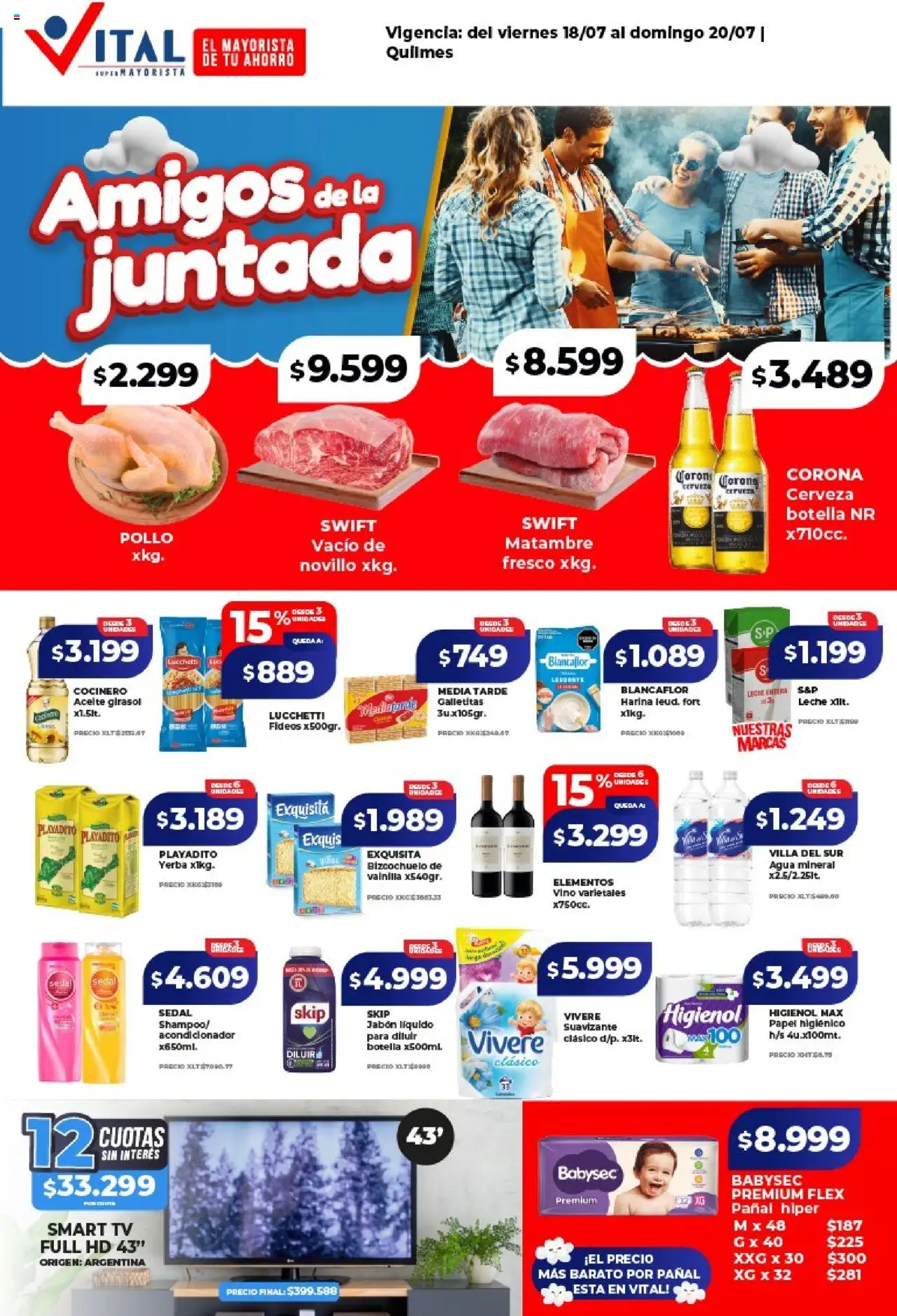 Vital Ofertas fin de semana - Quilmes del 18/07/2025 >> Catálogo - Botella, Galletitas, Pollo, Aceite, Acondicionador, Agua, Leche entera, Fideos