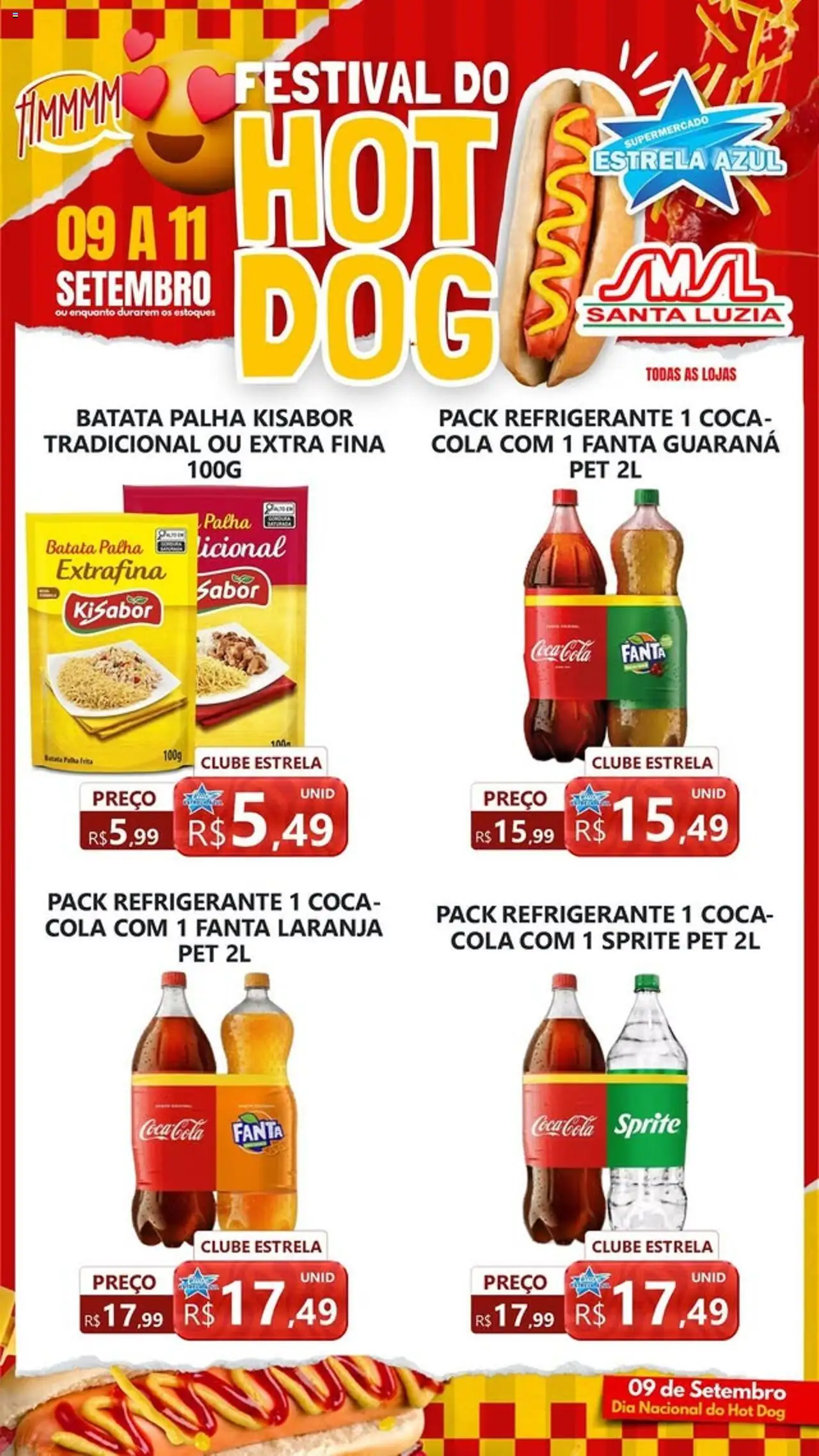 Estrela Azul folheto "Ofertas Festival do Hotdog" válido a partir de 09/09/2025 - número de página 1 - Salsicha, Pão, Tomate, Ketchup, Milho, Molho de tomate, Mostarda, Milho verde